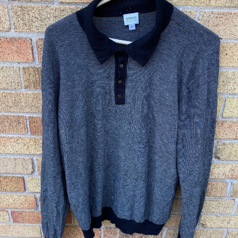 Armani Vintage Armani Silk Blend Button Up Quarter Zip Sweater Lar Size US L / EU 52-54 / 3 - 9 Thumbnail