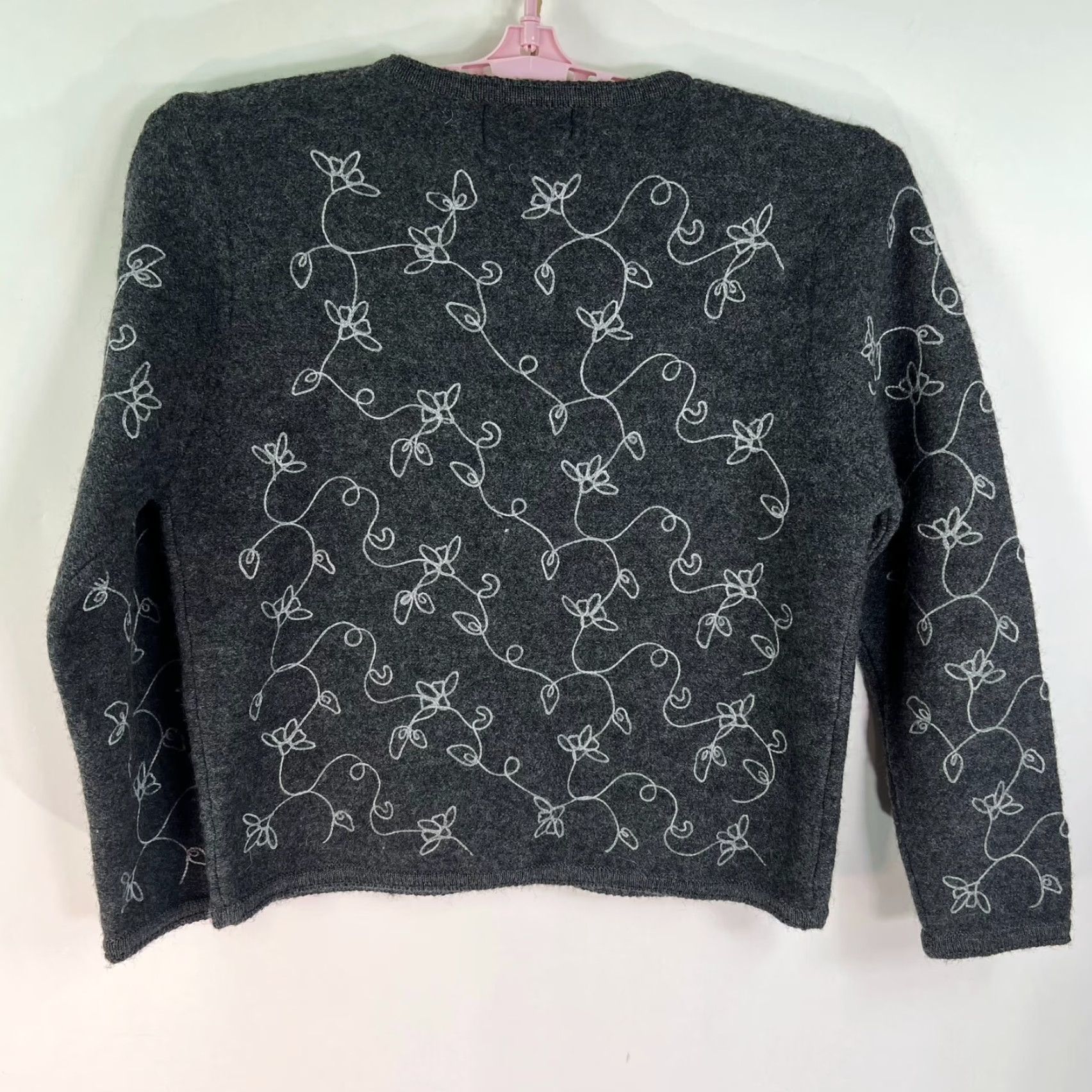 Vintage VINTAGE Tally Ho Cardigan Wool Sweater Womens L Gray Floral Tight Knit Size L / US 10 / IT 46 - 7 Thumbnail