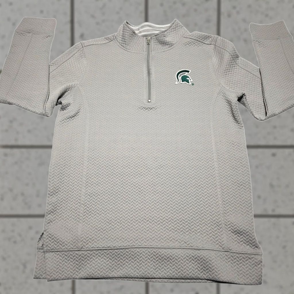 Vintage Michigan State Spartans Womens Gray Textured 1/4 Zip Pullover Sweatshirt Medium Size M / US 6-8 / IT 42-44 - 1 Thumbnail