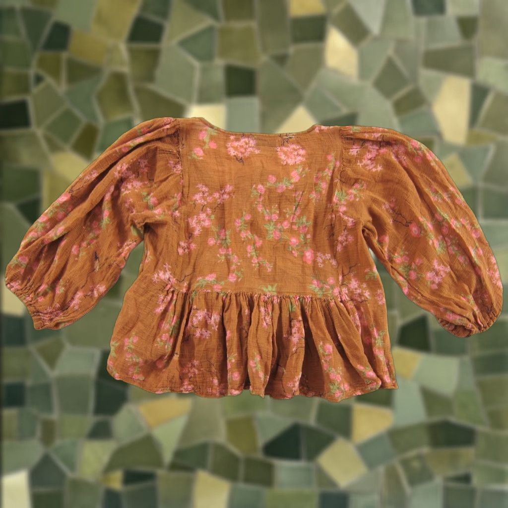 Urban Outfitters Urban Outfitters Blouse S Cropped Cotton Floral Brown Pink Lightweight Bohemian 90s Style Womens Size S / US 4 / IT 40 - 1 Thumbnail