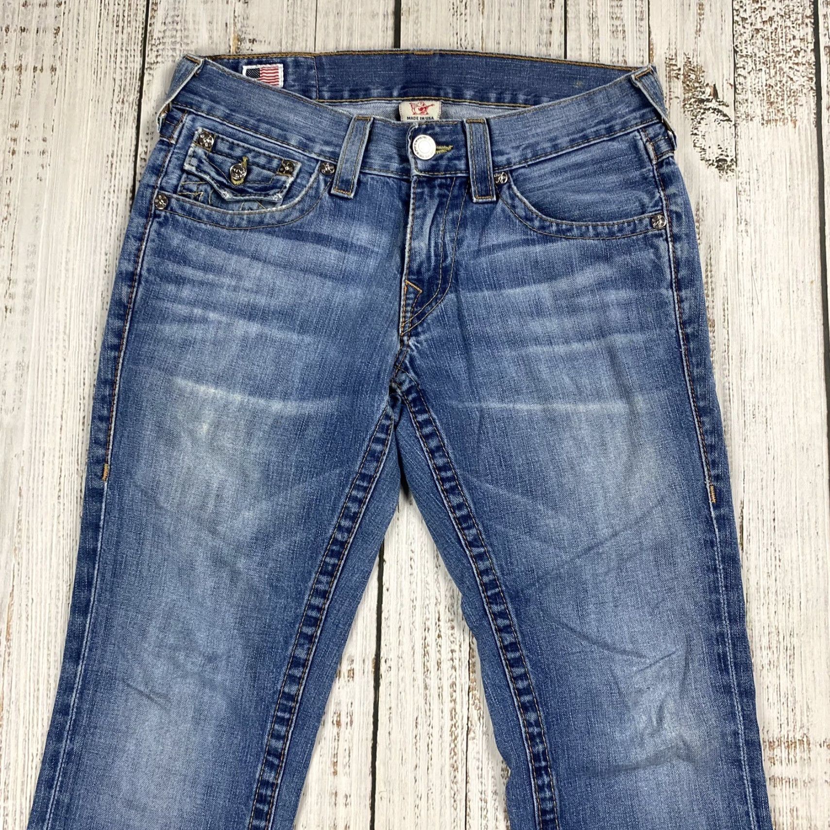 True Religion VINTAGE True Religion Ricky Straight Leg Distressed Denim Jeans Blue 29 (32x34) Mens 90s Size US 29 - 2 Thumbnail