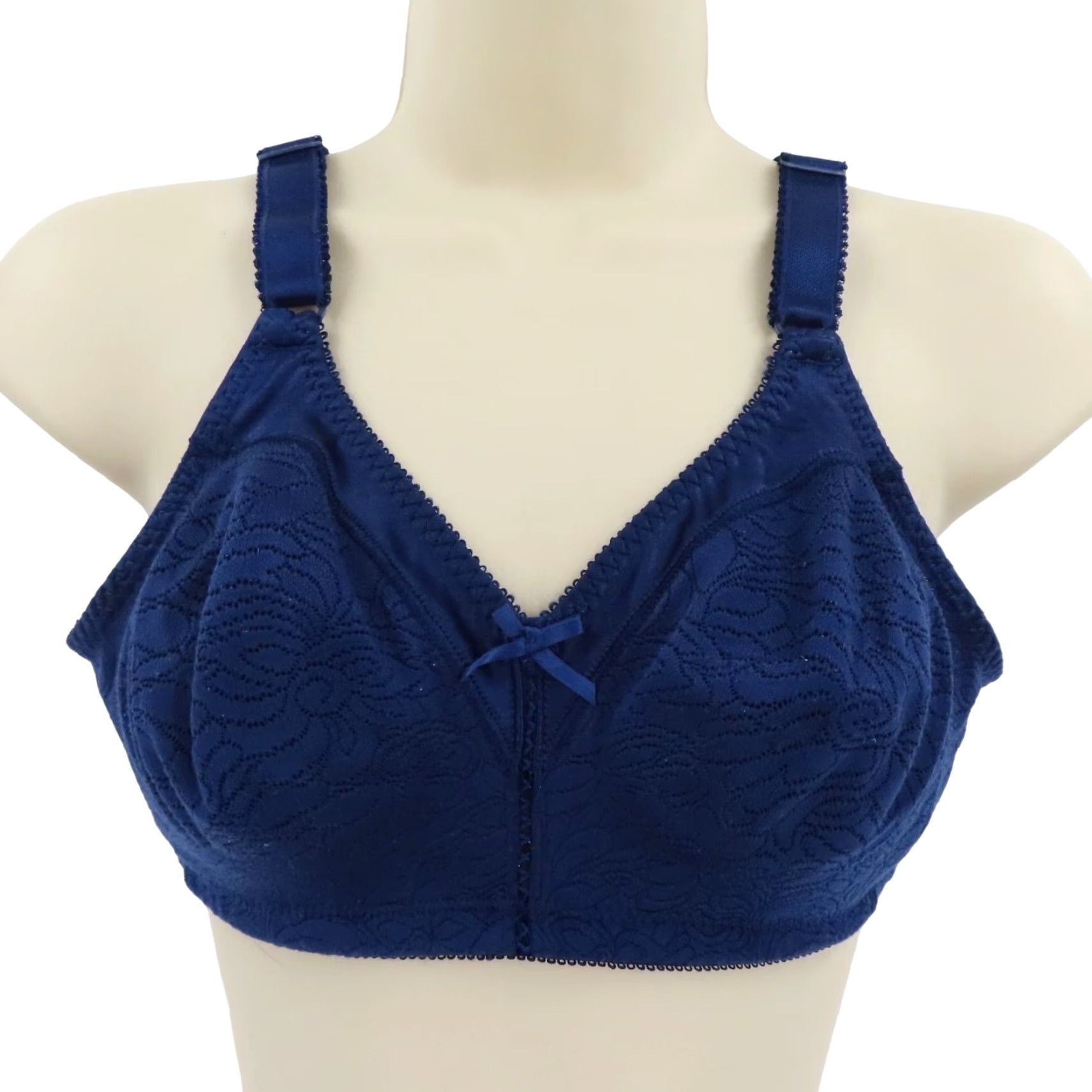 Vintage **Bali 36B Double Support Wireless Lace Bra In Navy Blue Floral Pattern** User: Bali 36B Double Support Wireless Lace Bra In Navy Blue Floral Pattern Size ONE SIZE - 2 Thumbnail