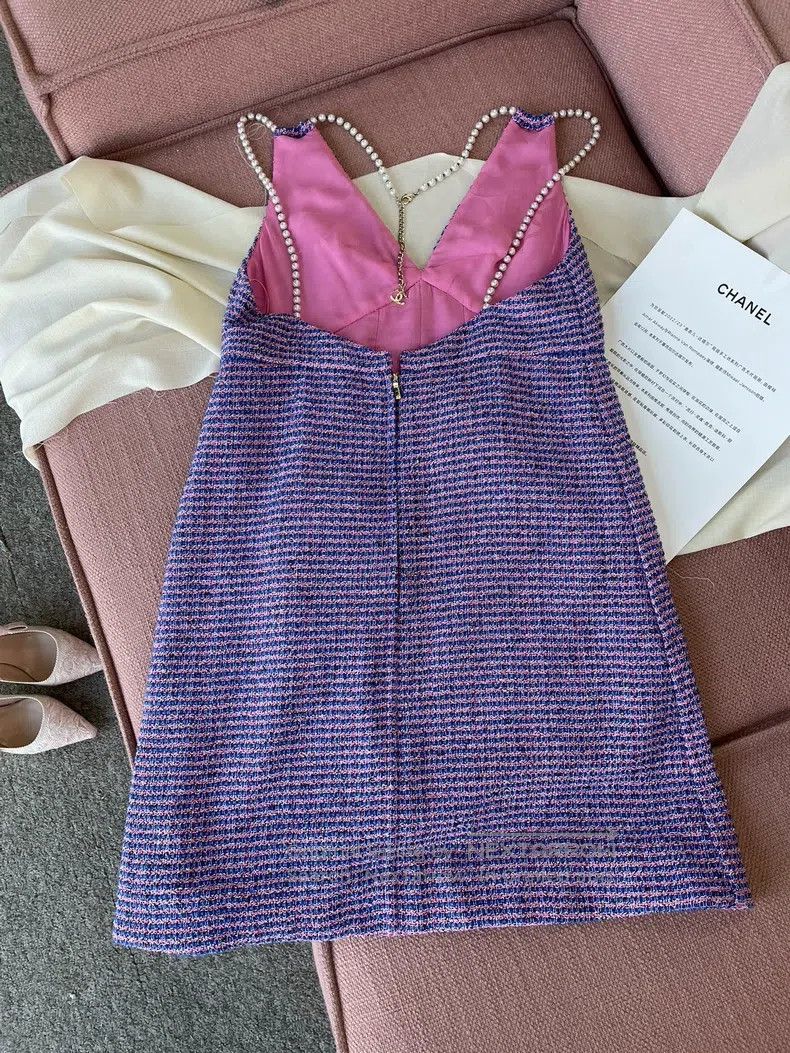 Chanel Chanel 23P purple tweed pearl strap dress Size S / US 4 / IT 40 - 3 Thumbnail