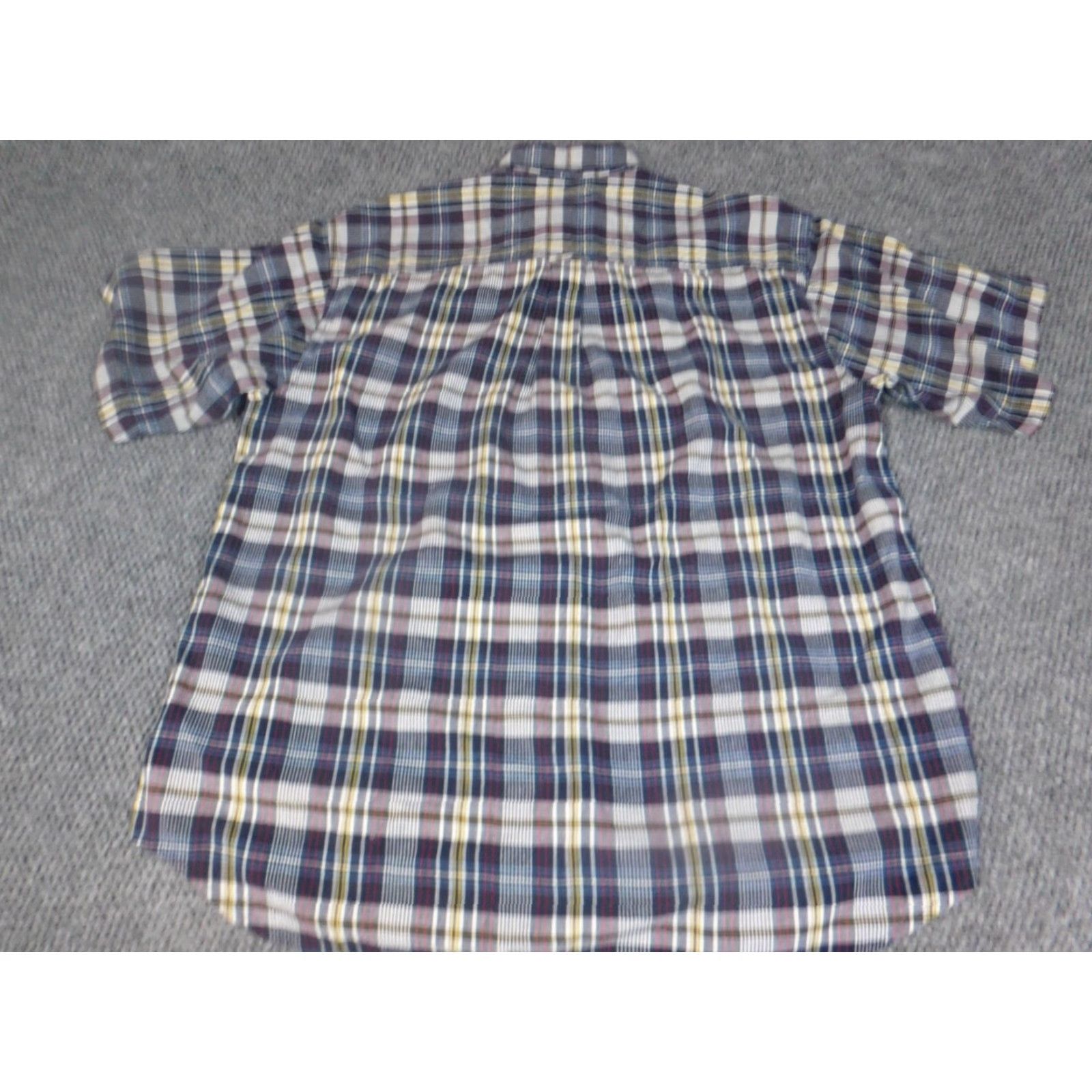 Izod IZOD Shirt Button-Up Mens Large Blue Plaid Short Sleeve Classic Collar Down Casual Regular Button-Navy Blue, Cotton, Knit, Breathable, Vintage: No Size US L / EU 52-54 / 3 - 7 Thumbnail