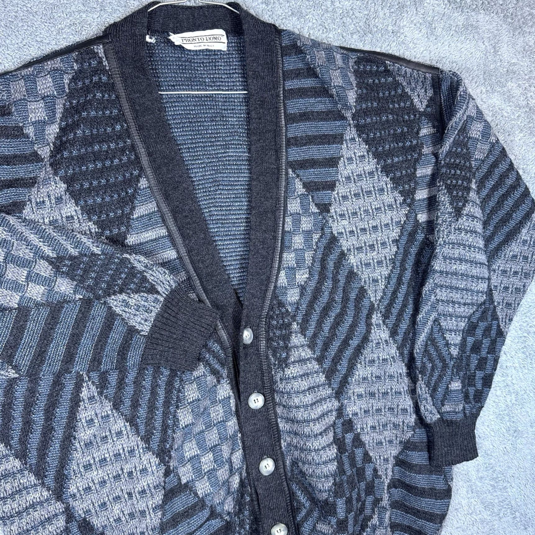 Pronto Uomo VINTAGE Pronto Uomo Sweater Mens LT Knit Cardigan Wool Geometric Crew Neck Long Sleeve Blue Modern Classic Designer City Retro Size US L / EU 52-54 / 3 - 2 Thumbnail