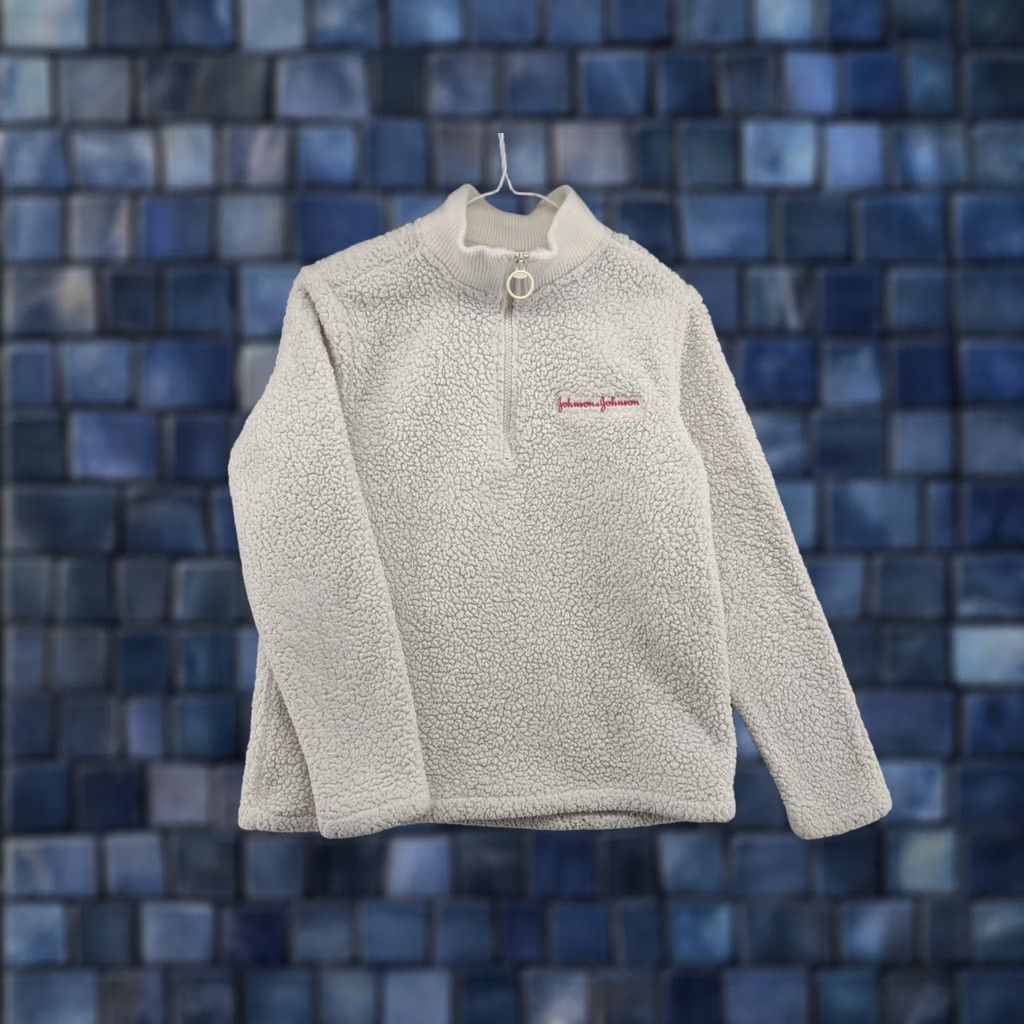 Lands' End Lands' End Johnson & Johnson 1/4 Zip Sherpa Pullover Sweater Women's S Ivory Polyester Fleece Long Sleeve Collared Pullover Casual 100% Polyester Size S / US 4 / IT 40 - 1 Thumbnail