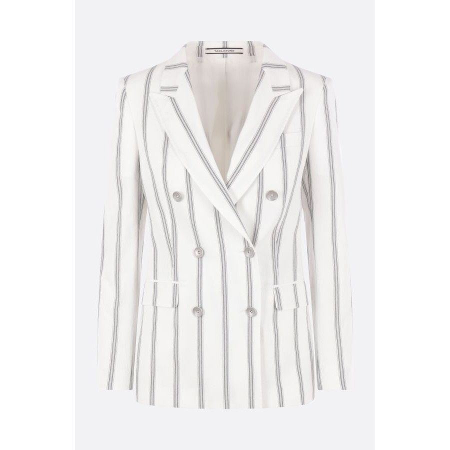 Tagliatore TAGLIATORE Parigi White Cotton Blend Double-Breasted Jacket Size S / US 4 / IT 40 - 1 Thumbnail