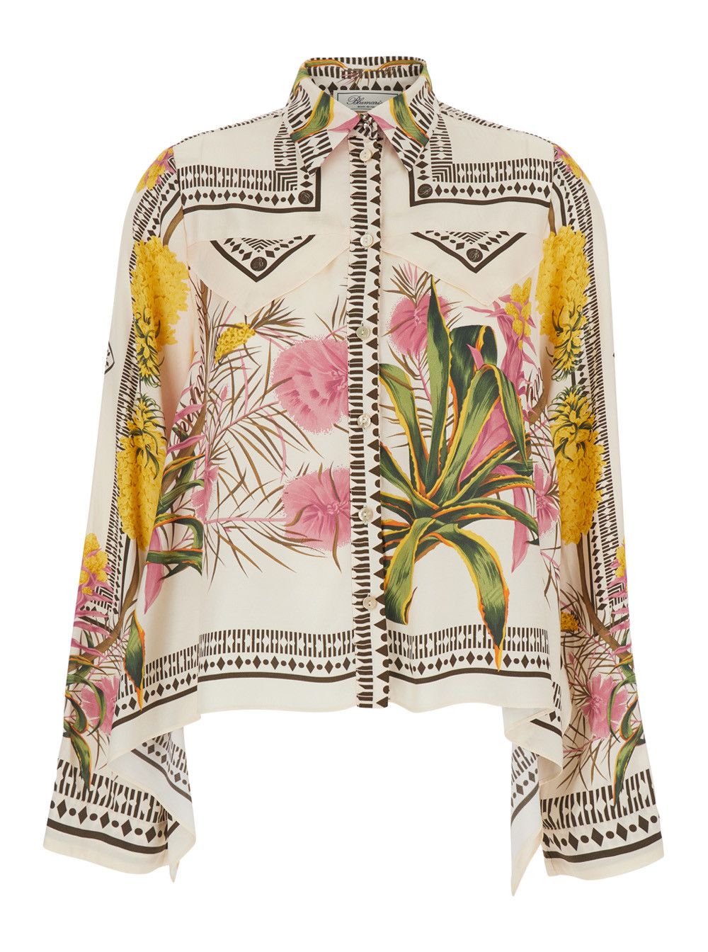 Blumarine Shirt with Pointed Collar and All-Over Floral Print in Multicolor Viscose for Women Size M / US 6-8 / IT 42-44 - 1 Thumbnail
