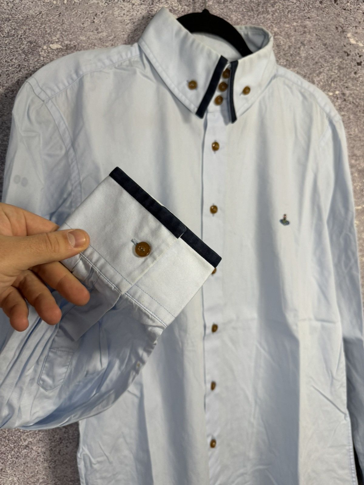 Vintage × Vivienne Westwood Blue Vivienne Westwood 3 Button Krall Shirt Orb Embroidery Size US XL / EU 56 / 4 - 8 Thumbnail