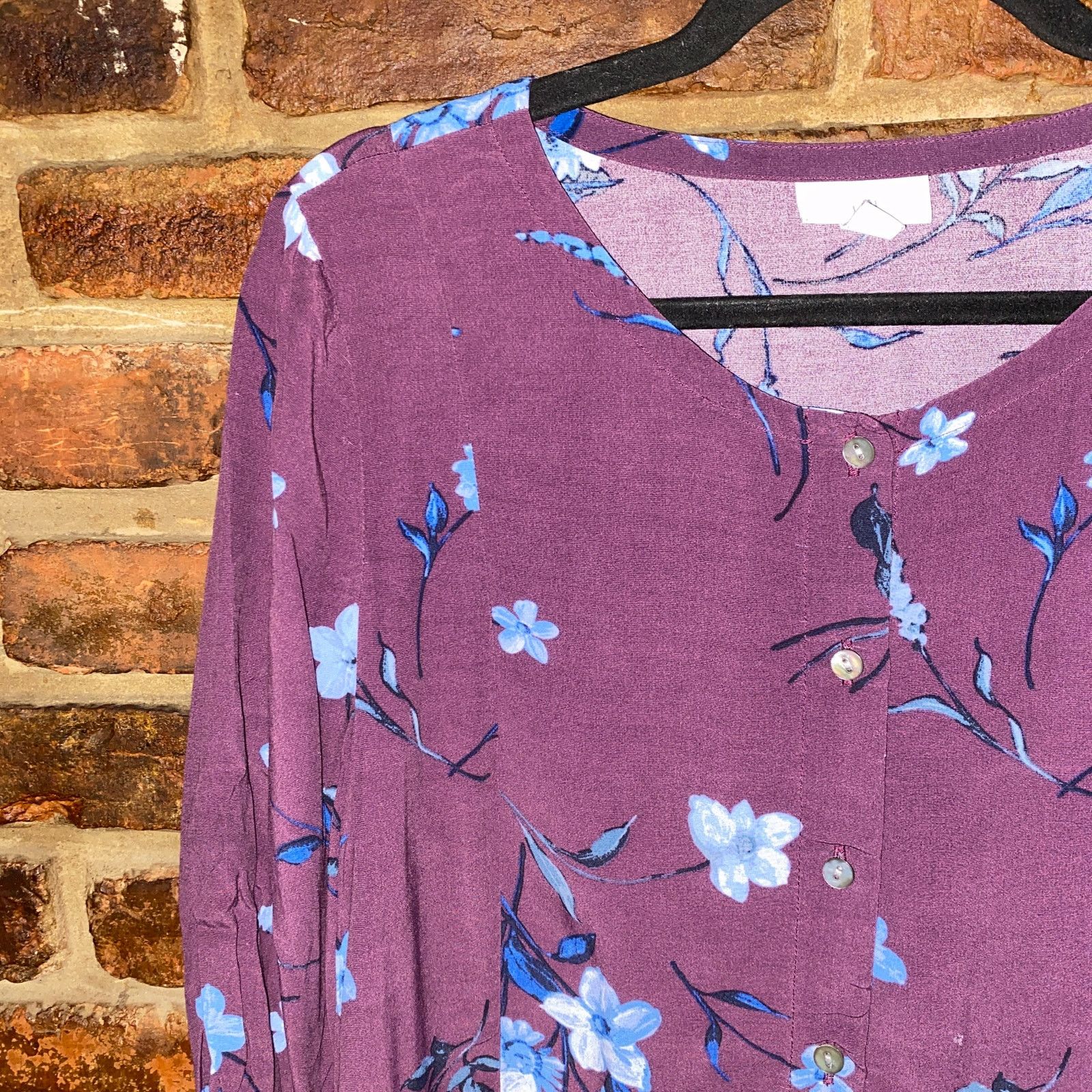Other J. Jill Purple Blue Floral 3/4 Sleeve Button Down Top Medium Size M / US 6-8 / IT 42-44 - 2 Thumbnail