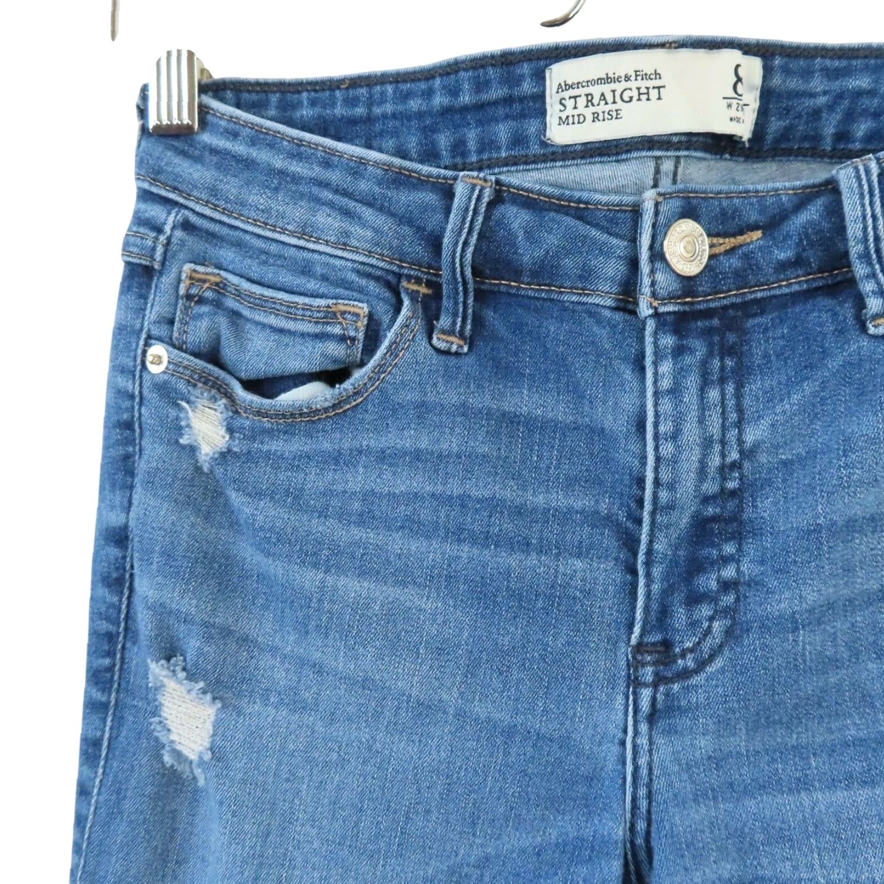 Abercrombie & Fitch Abercrombie & Fitch Womens 8 Regular 8R Straight Mid Rise Distressed Denim Jeans Shirt? Size 30" / US 8 / IT 44 - 3 Thumbnail