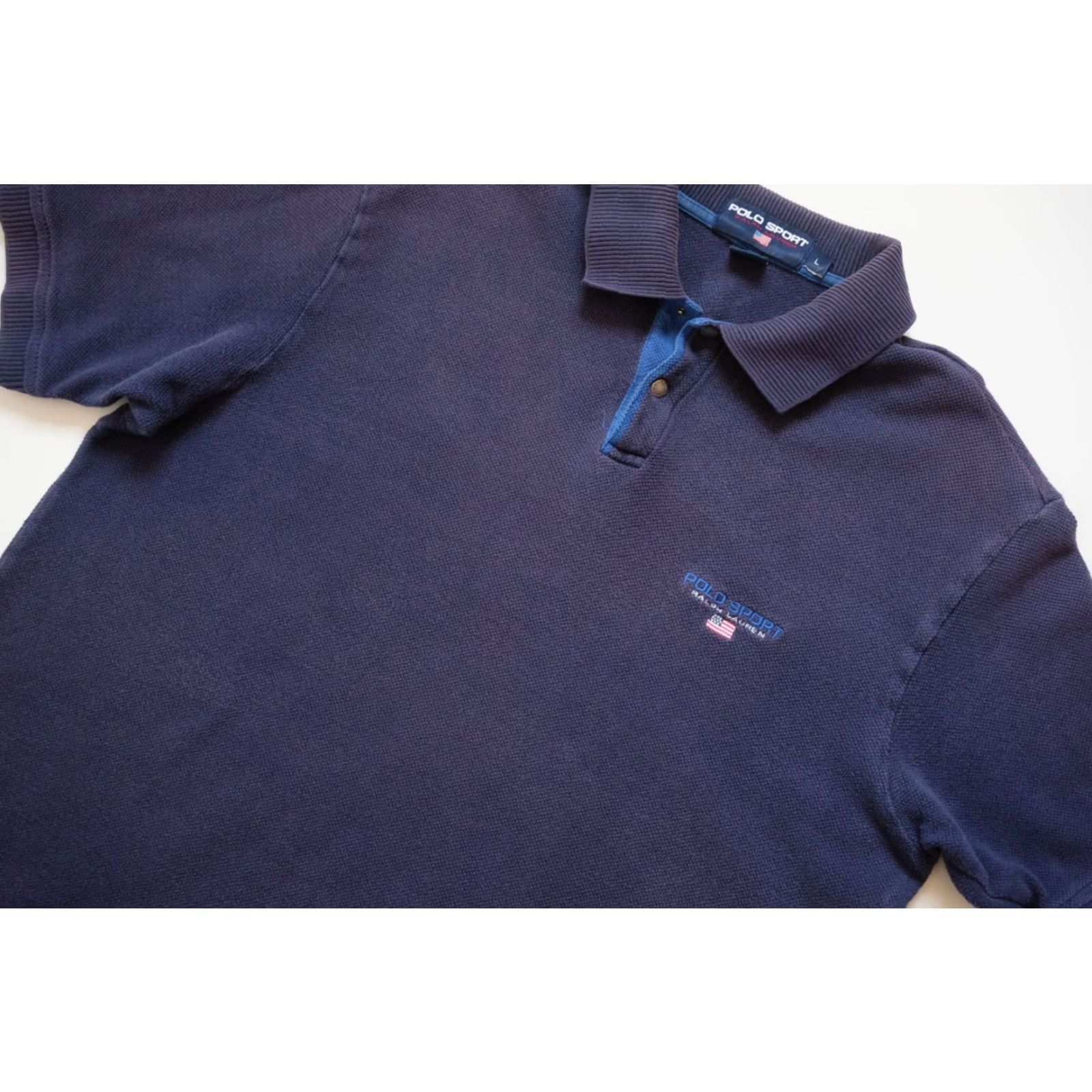 Ralph Lauren VINTAGE Ralph Lauren polo sport VTG 90s retro American flag faded blue cotton polo SZ L Mens Size US L / EU 52-54 / 3 - 5 Thumbnail