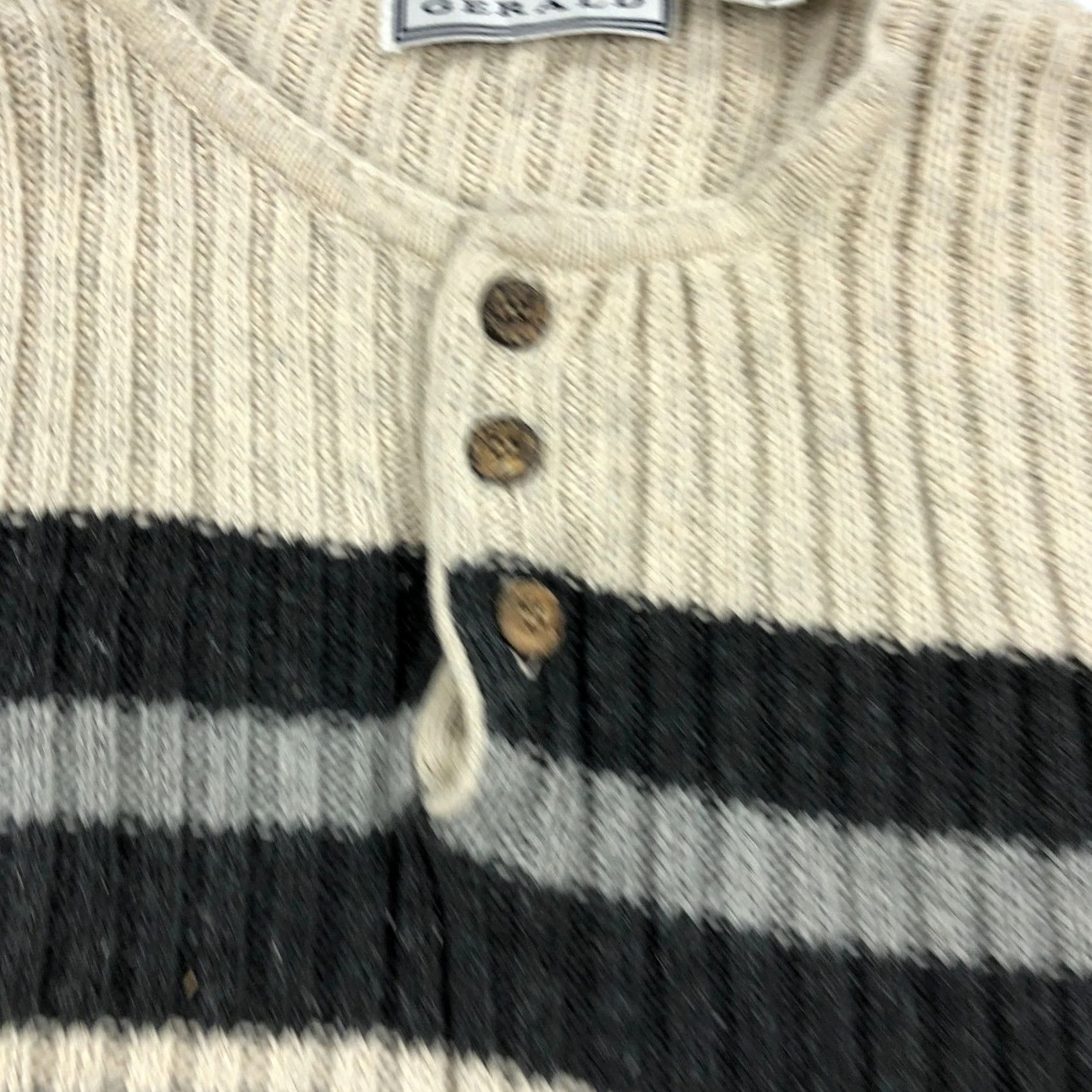 Vintage VINTAGE Michael Gerald Men's L Striped Ribbed Henley Sweater Beige Gray Burgundy Pullover Button-Up Knit Ramie Cotton Classic Outdoor Fall Winter Size US L / EU 52-54 / 3 - 4 Thumbnail