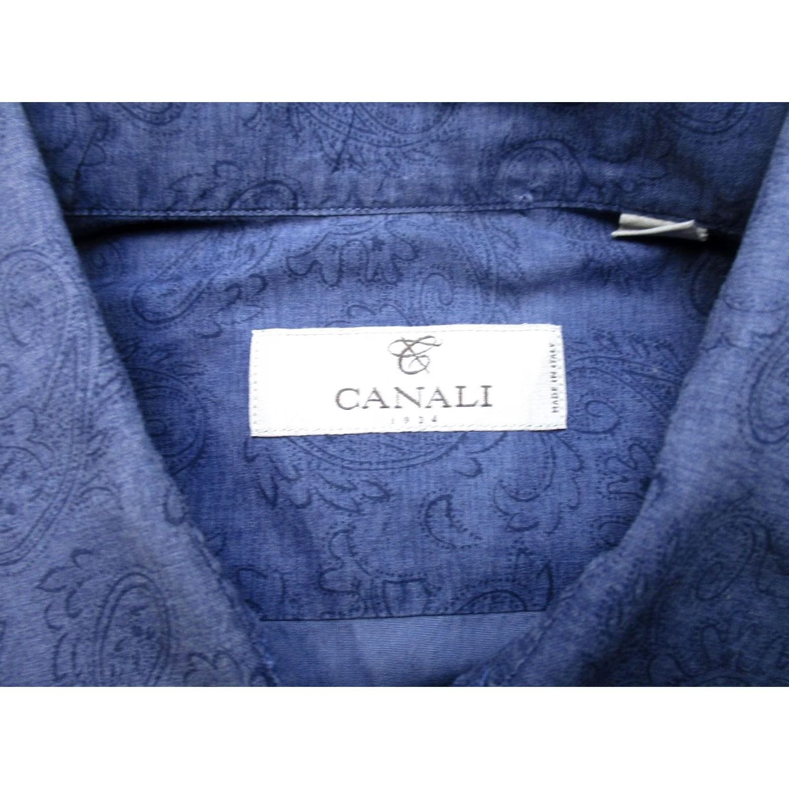 Canali Canali Shirt Mens L Blue Paisley 100% Cotton Button Up Dress Italy Long Sleeve Size 42R - 3 Thumbnail