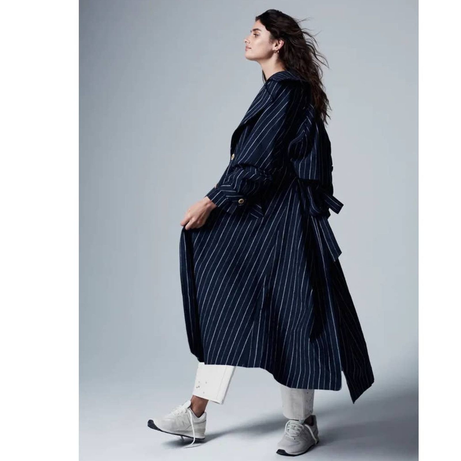 Free People New Free People Melia Mac Coat WTF $228 LARGE Blue Striped Size L / US 10 / IT 46 - 5 Thumbnail