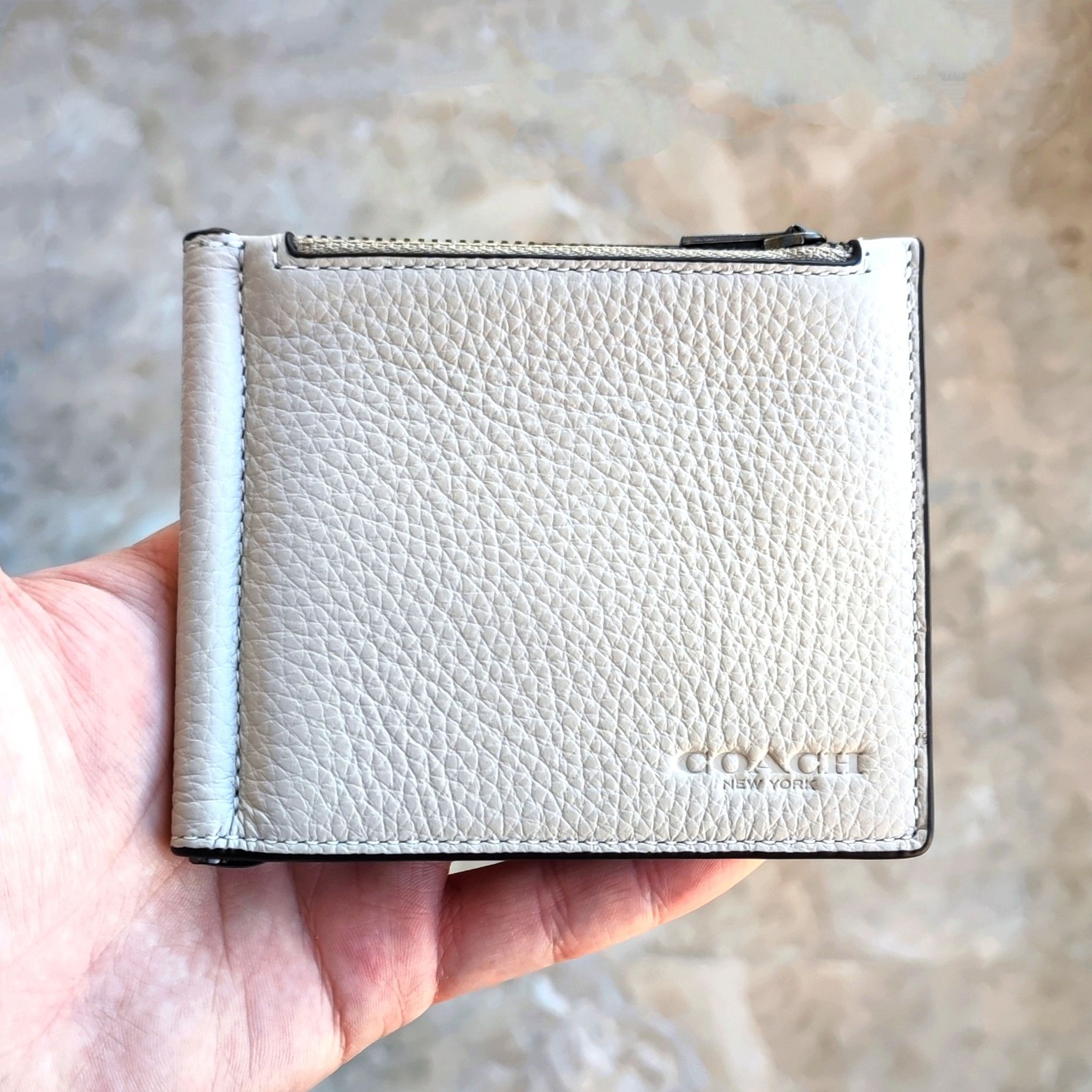 image of Coach Money Clip Zip Wallet in Cream, Men's
