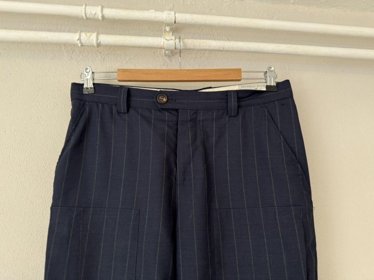 Brunello Cucinelli Brunello Cucinelli Navy Pinstripe Wool Trousers Size US 34 / EU 50 - 2 Thumbnail