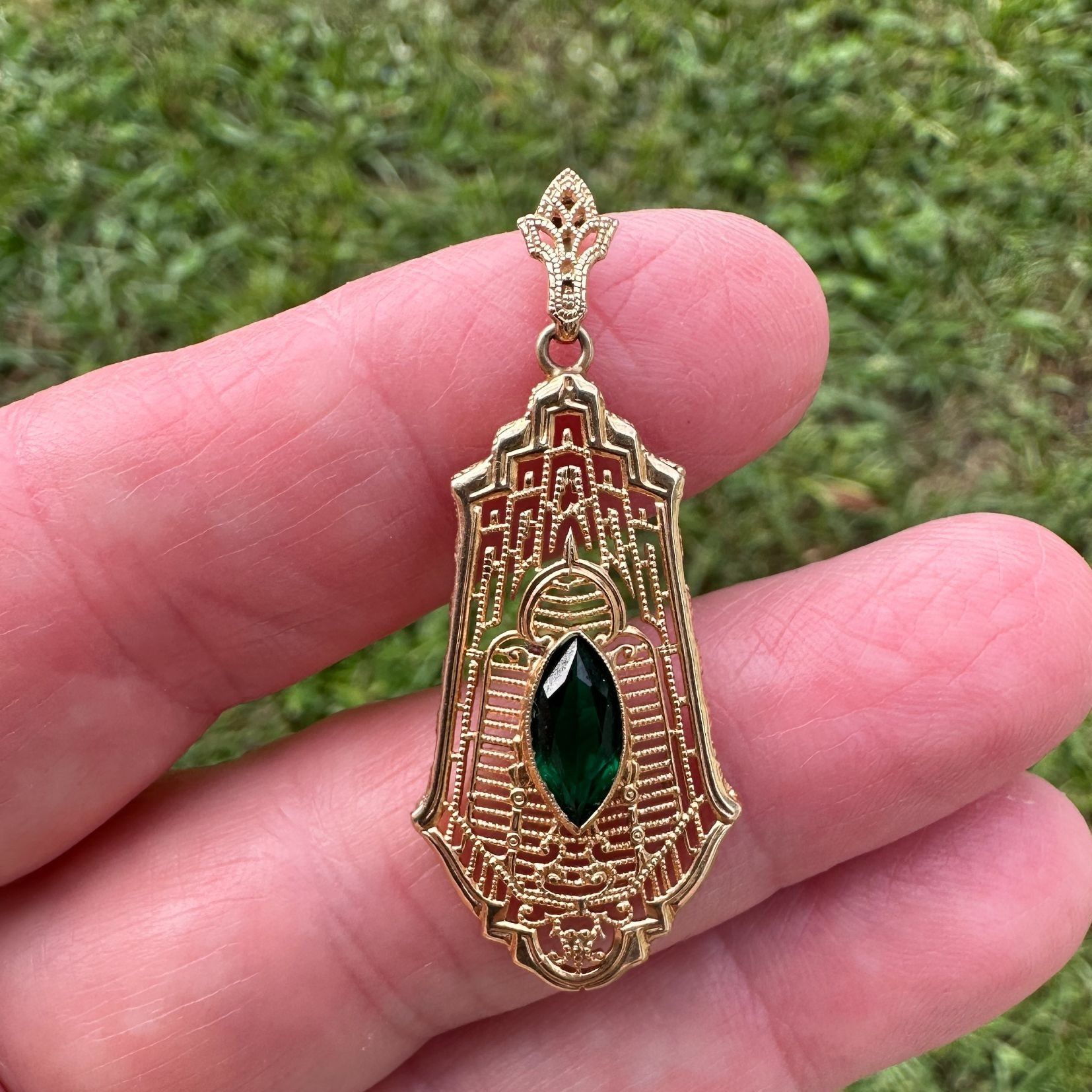 Other 14K Gold Esposito Jewelry Co.Pendant Necklace with Green Gla Size ONE SIZE - 11 Thumbnail