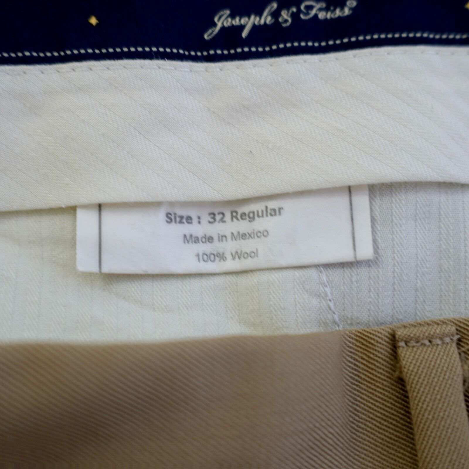 Joseph & Feiss DAMAGED Joseph Feiss Wool Tan 33/30 Dress Pants Mid Rise Ple Size 34R - 7 Thumbnail