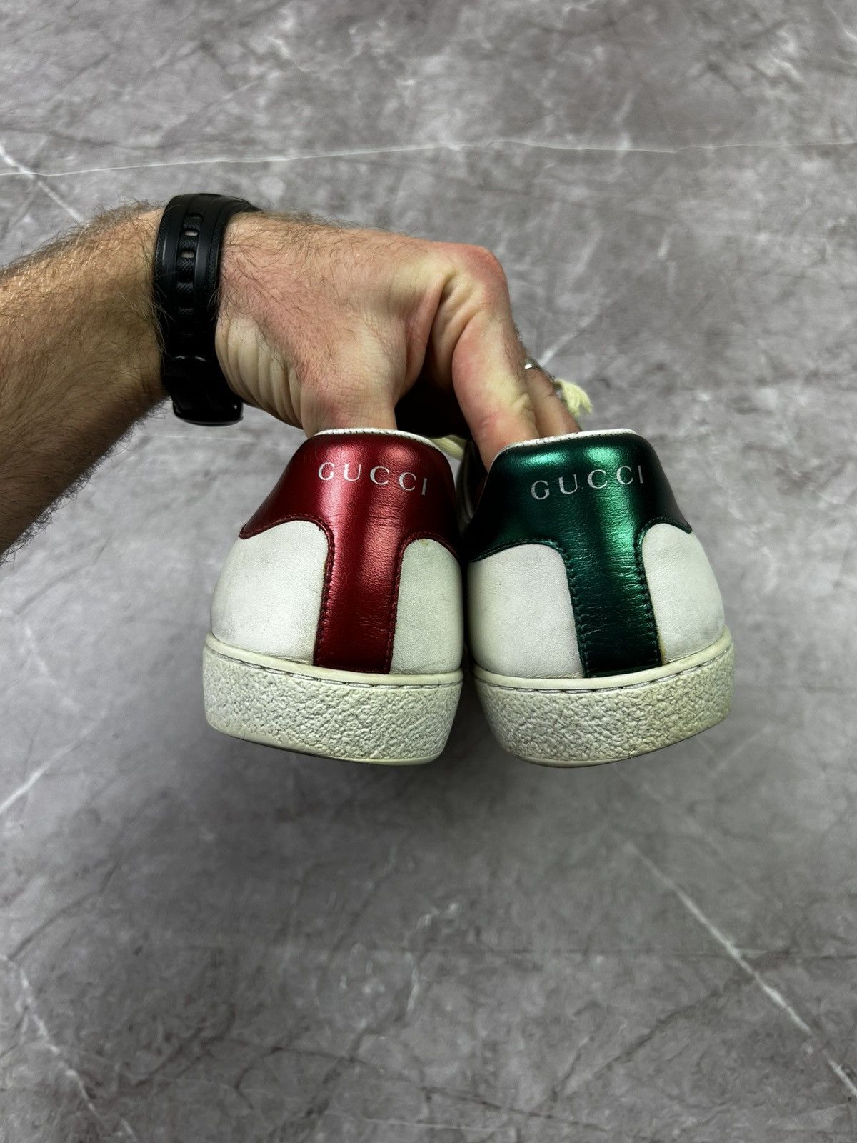 Designer Gucci Ace Blade Distressed Aged Lowtop sneakers Size US 10.5 / EU 43-44 - 14 Thumbnail