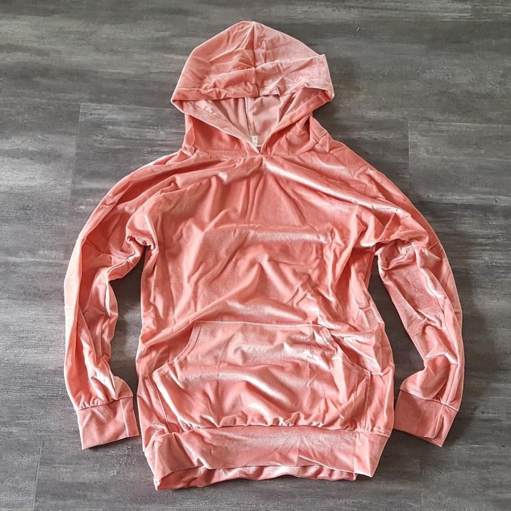 Designer Pink Lush Velvet Hooded Sweatshirt Size M / US 6-8 / IT 42-44 - 3 Thumbnail