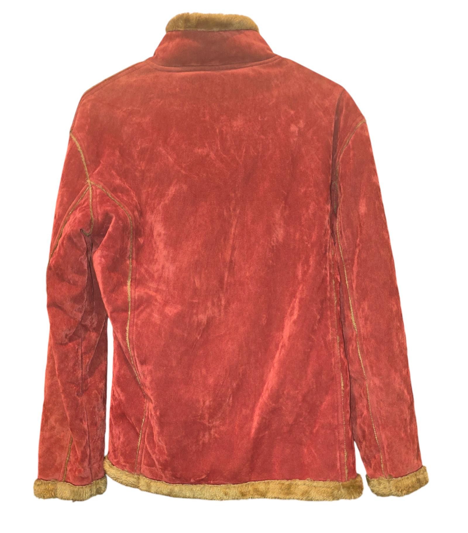 Designer Vintage Red Suede Zip-Up Jacket with Faux Fur Trim Size XL / US 12-14 / IT 48-50 - 3 Thumbnail