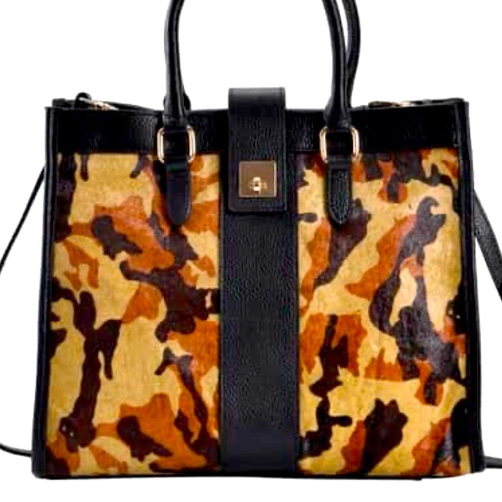 LA Marey Black & Brown Camo Cow Hair & Leather Shoulder Bag