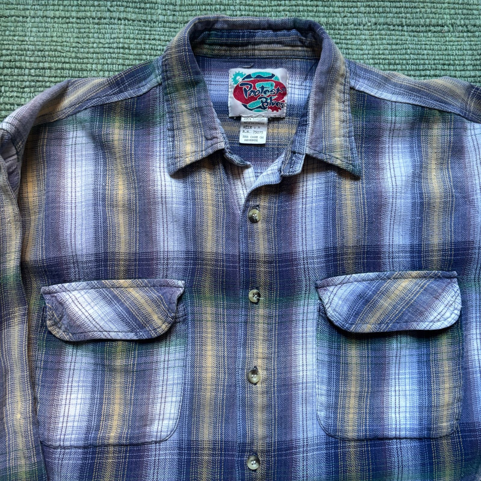 Vintage Vintage 90s protest blues grunge plaid cotton flannel shirt Size US L / EU 52-54 / 3 - 2 Thumbnail