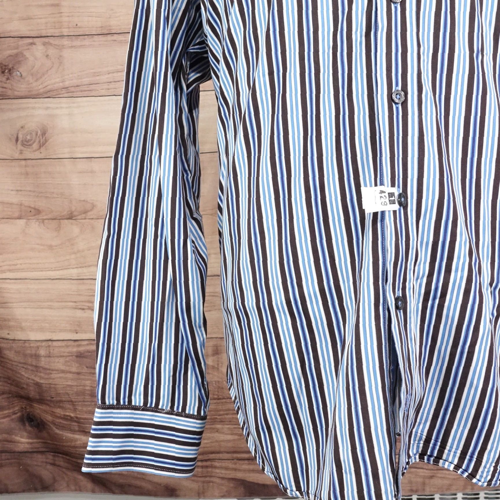 BUGATCHI VINTAGE Bugatchi Uomo Shirt Mens 2XL Long Sleeve Cotton Blue Brown Striped Business Casual Modern Fit Size US XXL / EU 58 / 5 - 4 Thumbnail