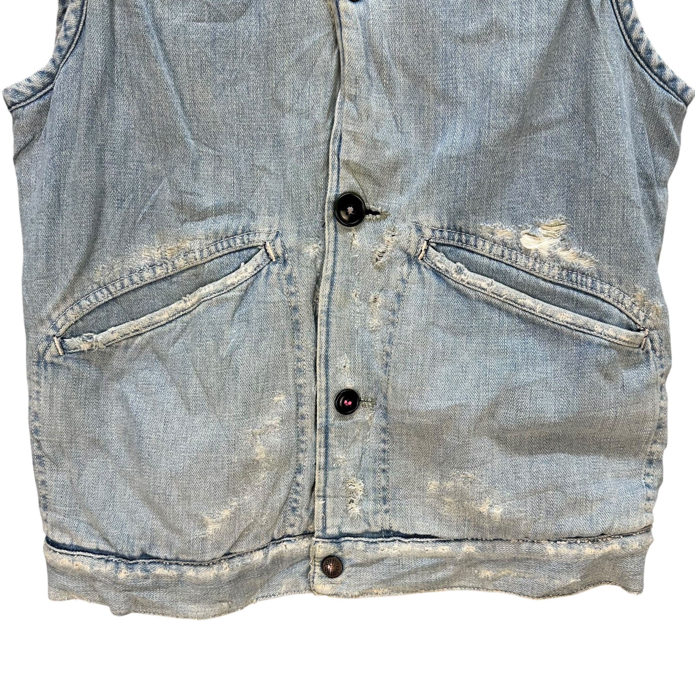 Blue Blue Japan 80's BLUE BLUE Trashed Work Western Denim Vest #A70-1708 Size US S / EU 44-46 / 1 - 6 Thumbnail