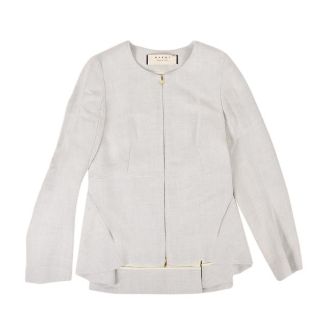 image of Marni Grey Zip Linen Woven Jacket Size 4/40, Women's