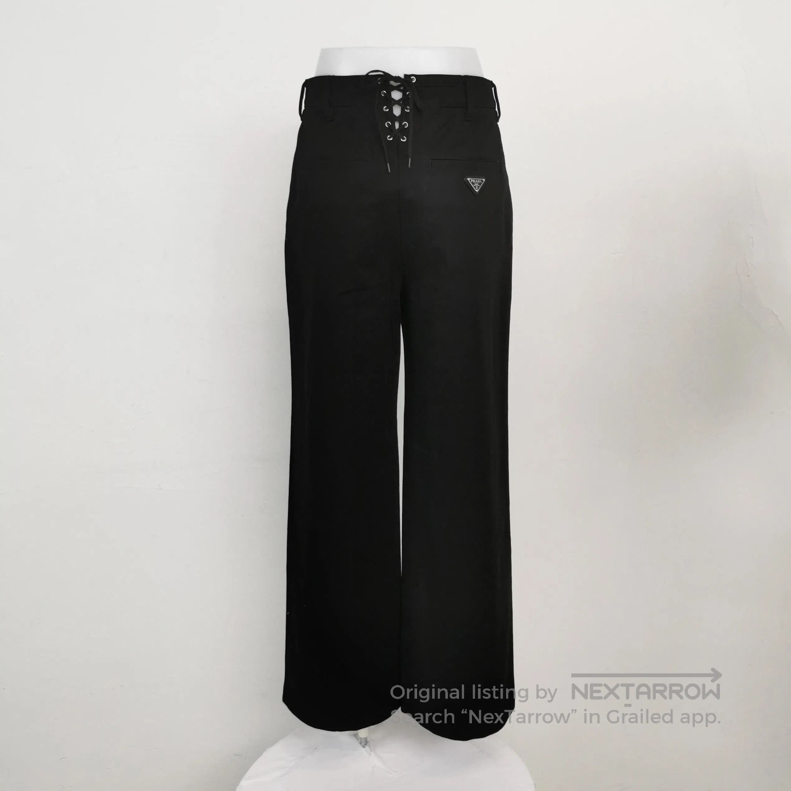Prada Prada Black Cotton Triangle Logo Trousers Size 36 . Size 22" - 2 Thumbnail