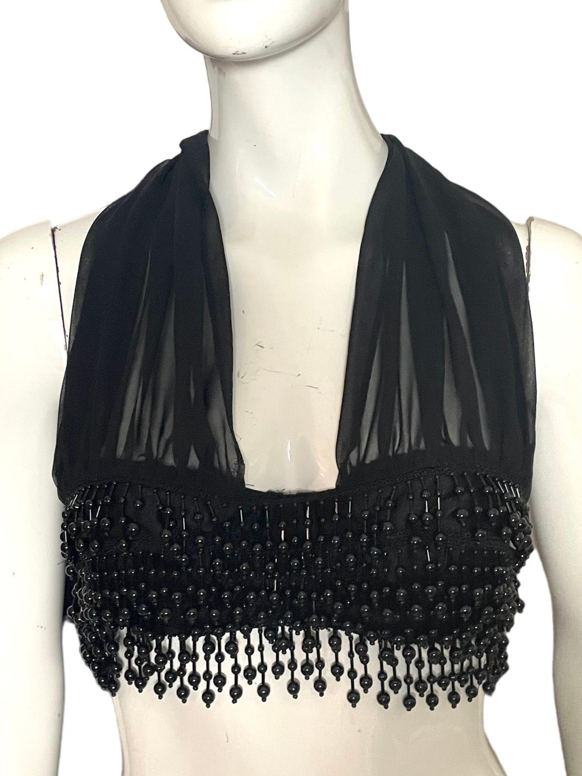 image of Vintage Helen Storey 1990S Beaded Black Club Bra Top, Women's (Size Small)