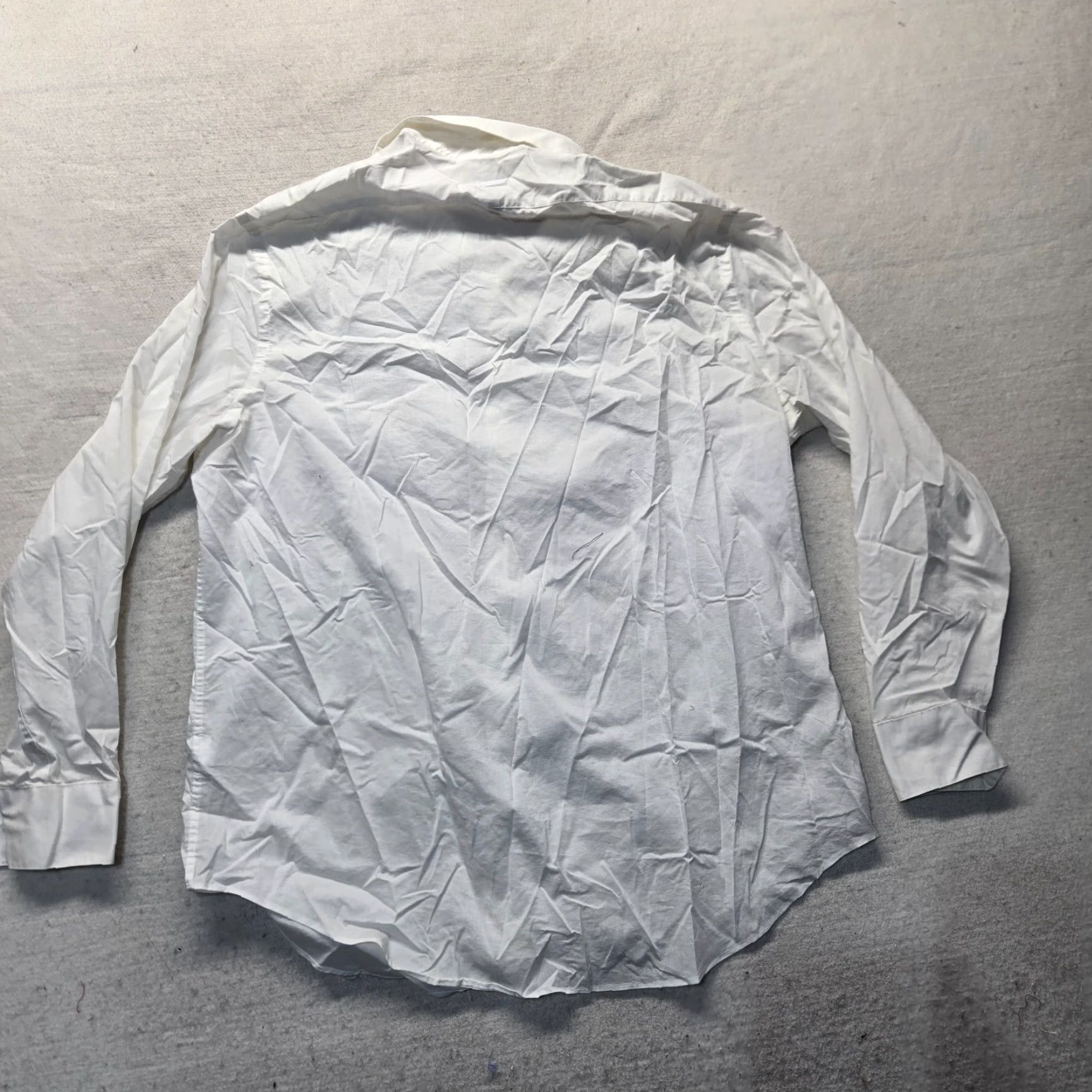 Madison Madison Shirt Dress Shirt Long Sleeve White Solid Men XL 17-17.5 34/35 Slim Fit Barrel Cuff Modern Vintage: No (but can't add N/A). Size 46R - 6 Thumbnail