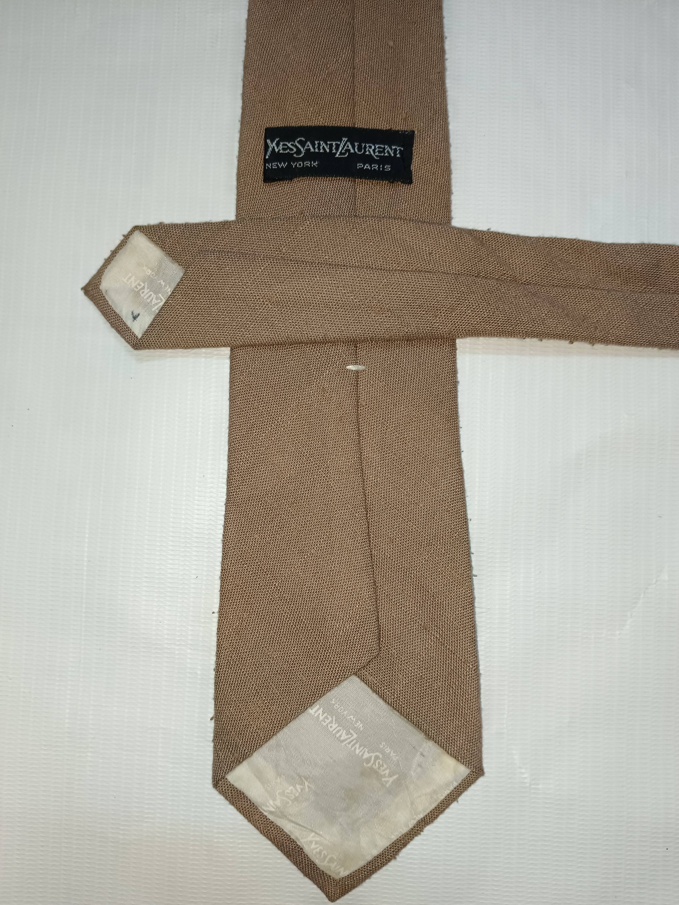 Vintage × Yves Saint Laurent YSL Yves Saint Laurent Vintage Camel Linen Wool Necktie Size ONE SIZE - 5 Thumbnail
