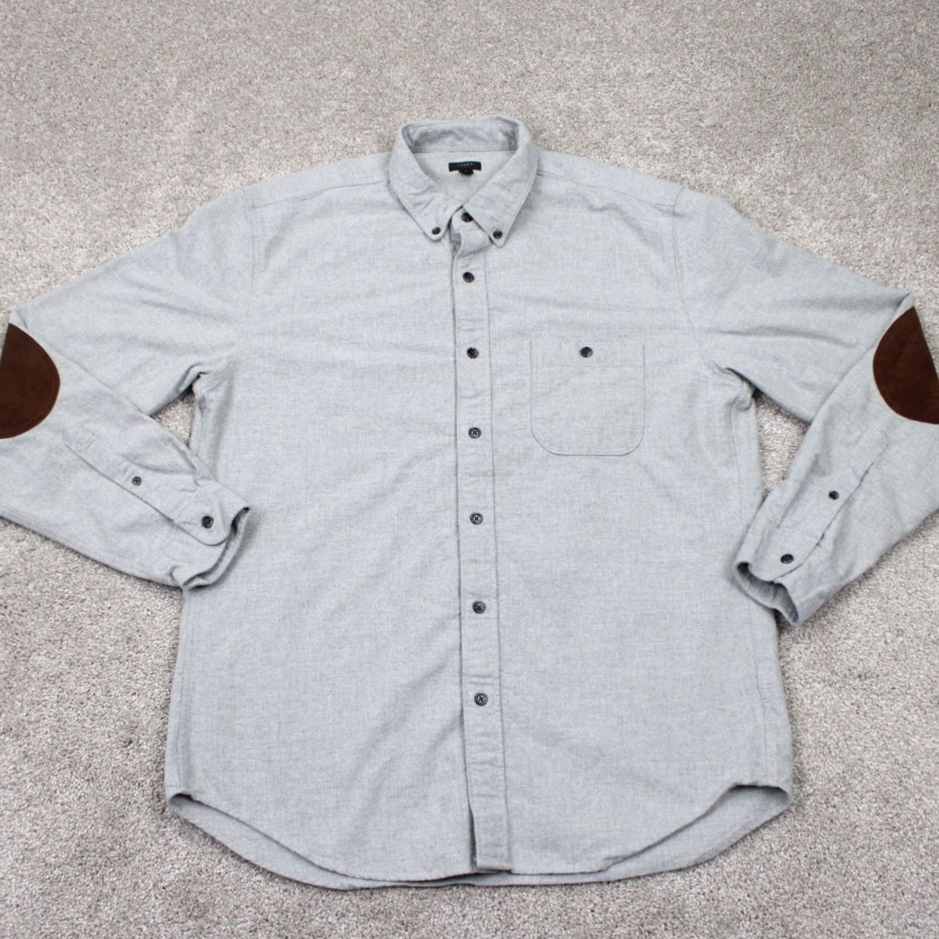 J.Crew J.CREW Shirt Mens Large Gray Cotton with Leather Elbow Patches L/S Button Down Size US L / EU 52-54 / 3 - 2 Thumbnail