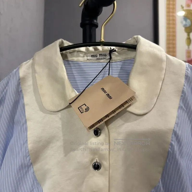 Miu Miu Miu Miu Light Blue Cropped Cotton Shirt . Size M / US 6-8 / IT 42-44 - 6 Thumbnail
