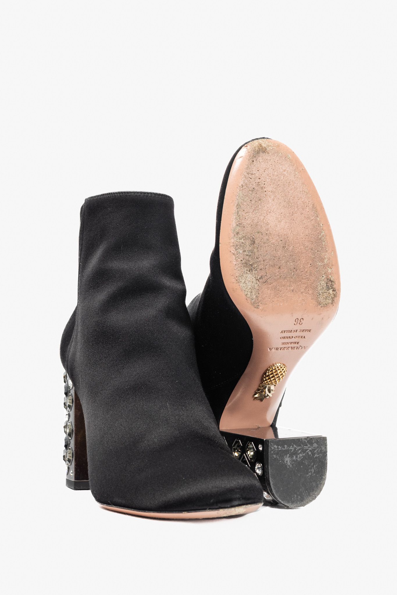 Aquazzura Aquazzura Party 85 Black Satin Embellished-Heel Booties Size US 5.5 / IT 35.5 - 4 Thumbnail