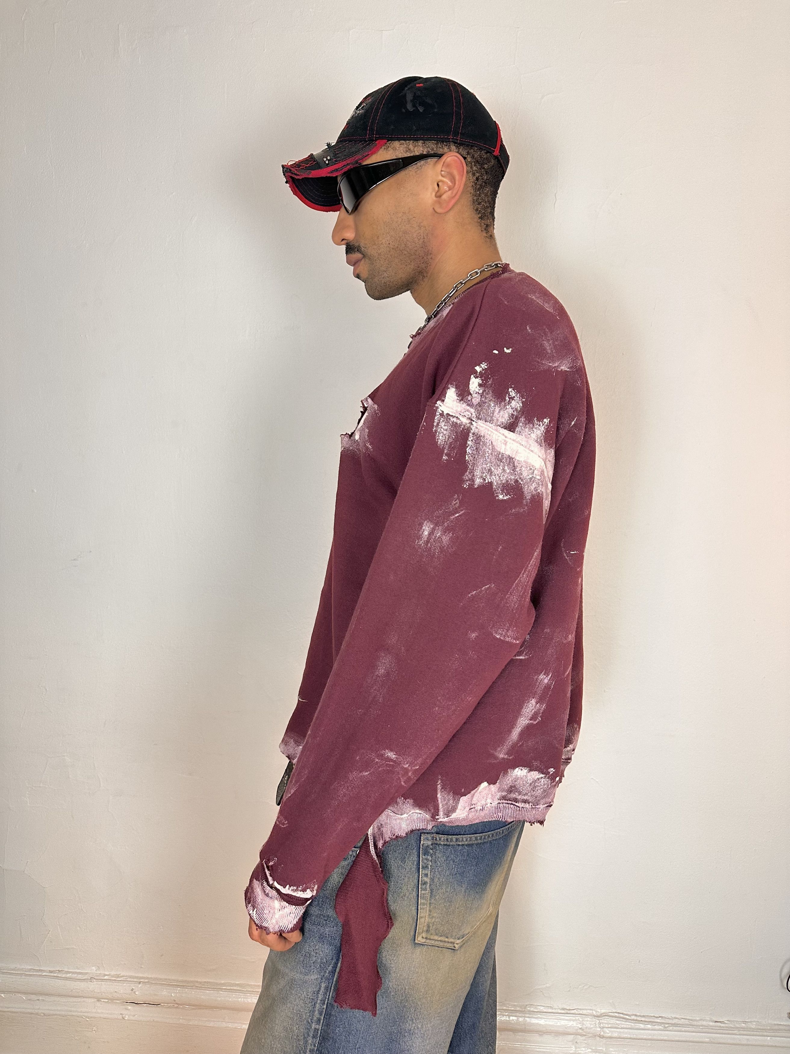 Other ASTROBOI* Deconstructed & Painted Maroon Sweatshirt - XXLT Size US XXL / EU 58 / 5 - 3 Thumbnail
