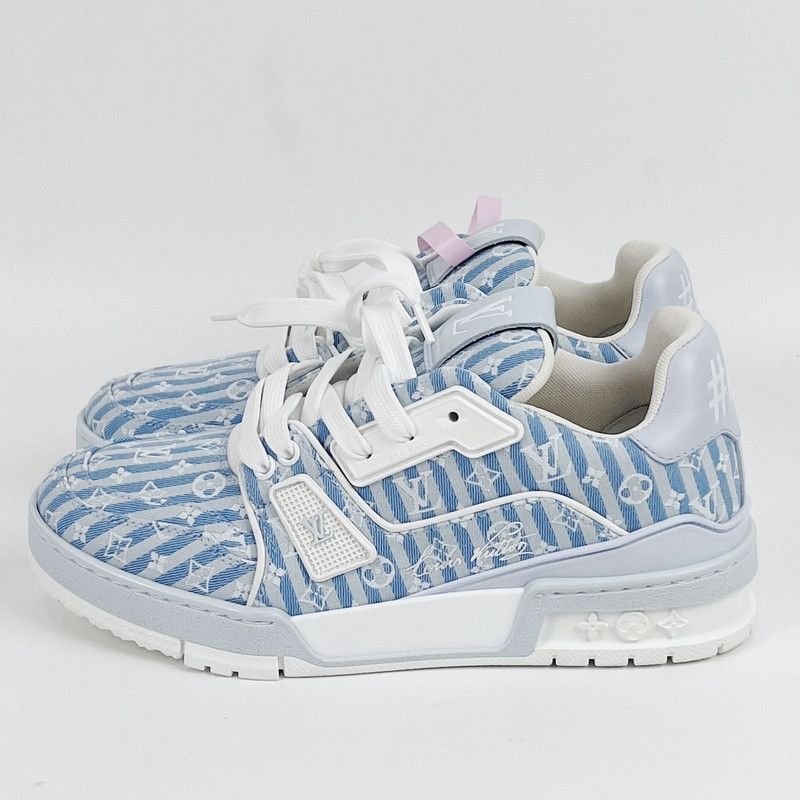 Louis Vuitton Louis Vuitton Blue and White Printed Low-Top Sneakers -2508 Size US 6.5 / EU 39-40 - 1 Thumbnail