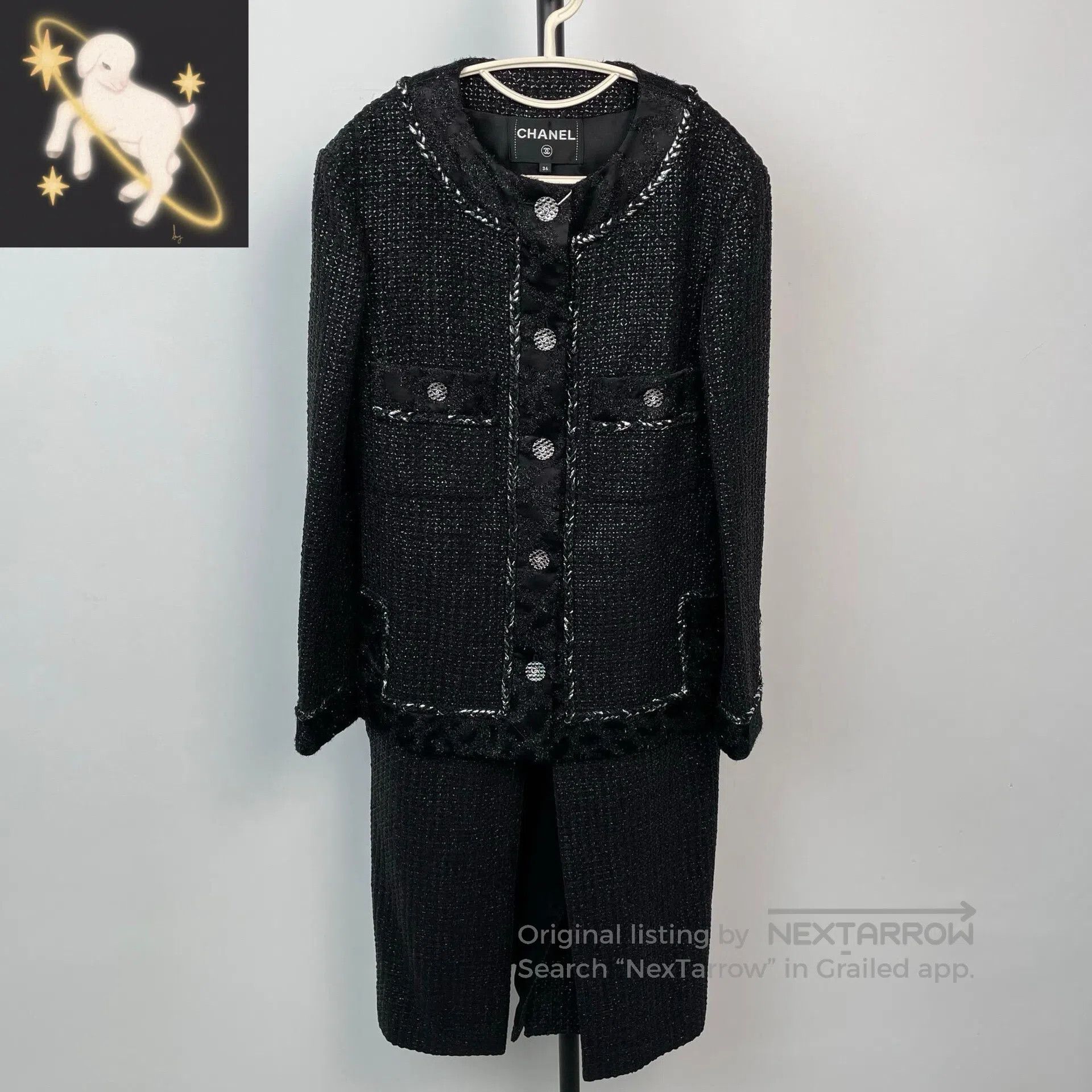 Chanel Chanel High-end handcraft black fine glitter tweed long co Size XXS / US 00 / IT 34 - 1 Thumbnail