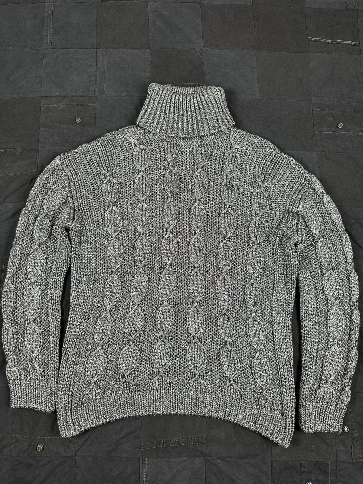 image of Saint Laurent Paris Heavy Cableknit Turtleneck in Grey, Men's (Size Large)