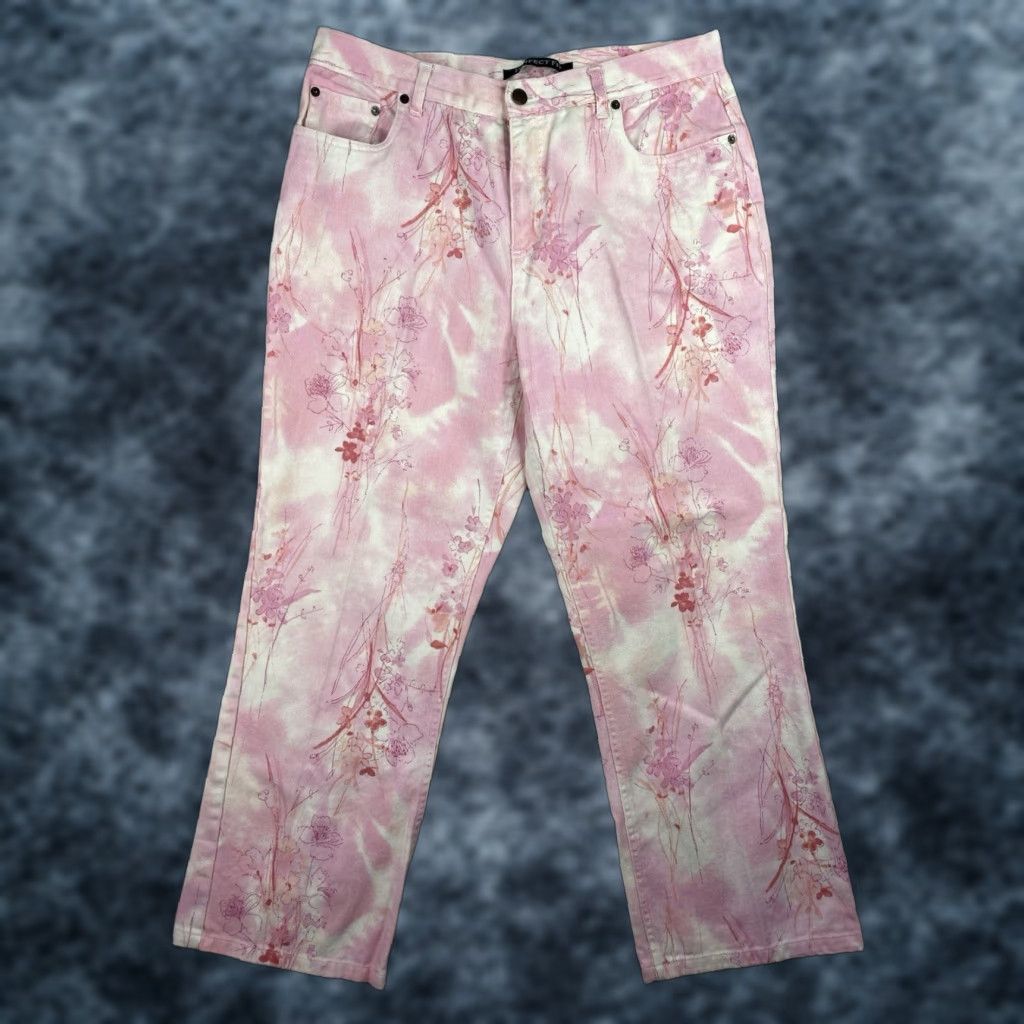 Bill Blass VINTAGE Bill Blass Jeans Womens 12P Short Pink Floral Print High Rise Straight Fit Denim Jeans Womens Girls? Size 34" / US 12 / IT 48 - 1 Thumbnail