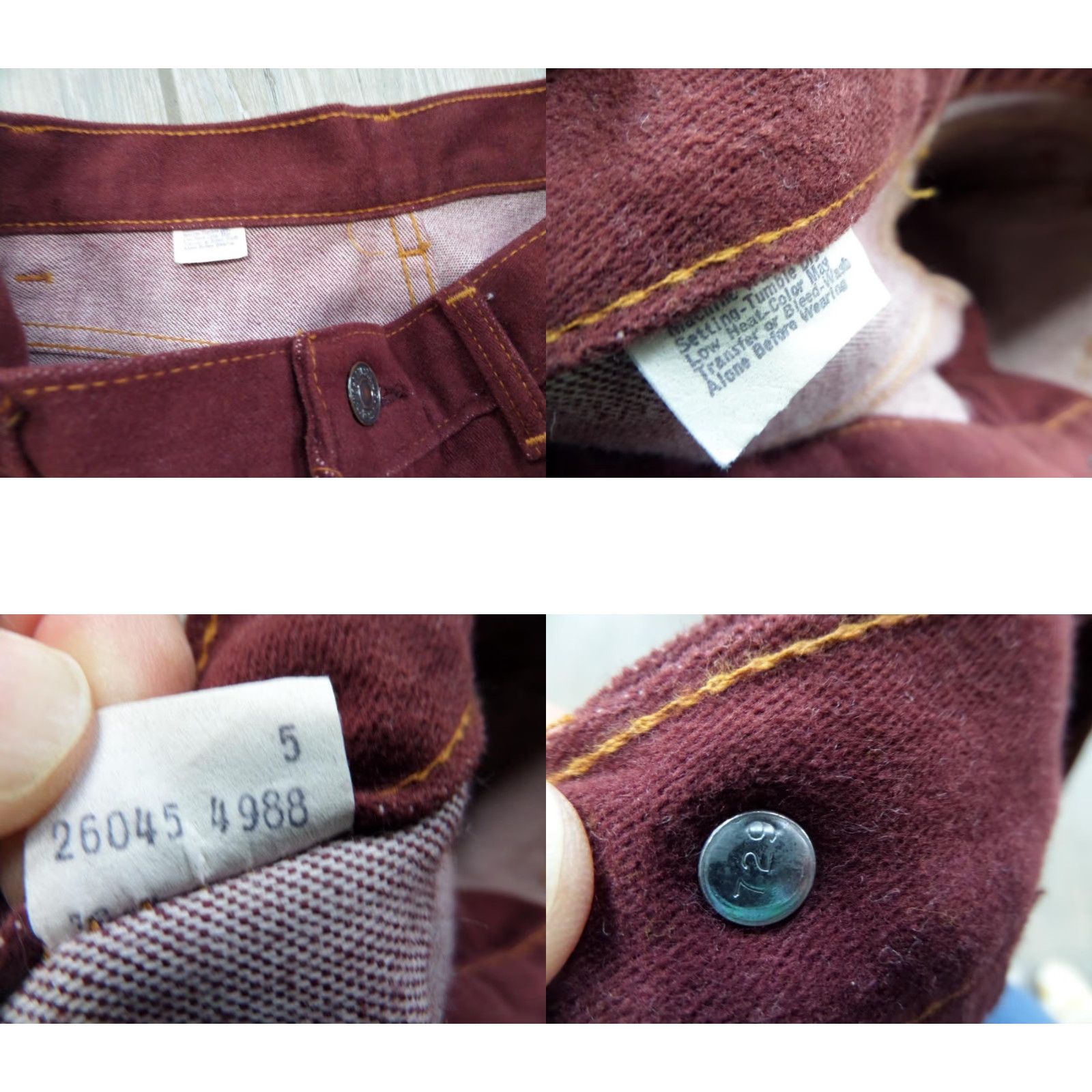 Levi's VINTAGE Levi's burgundy HIGH WAIST pants 24x30 jeans CHAMOIS velvet Womens, no tag size, 1970s era Size 42" / US 20 - 8 Thumbnail
