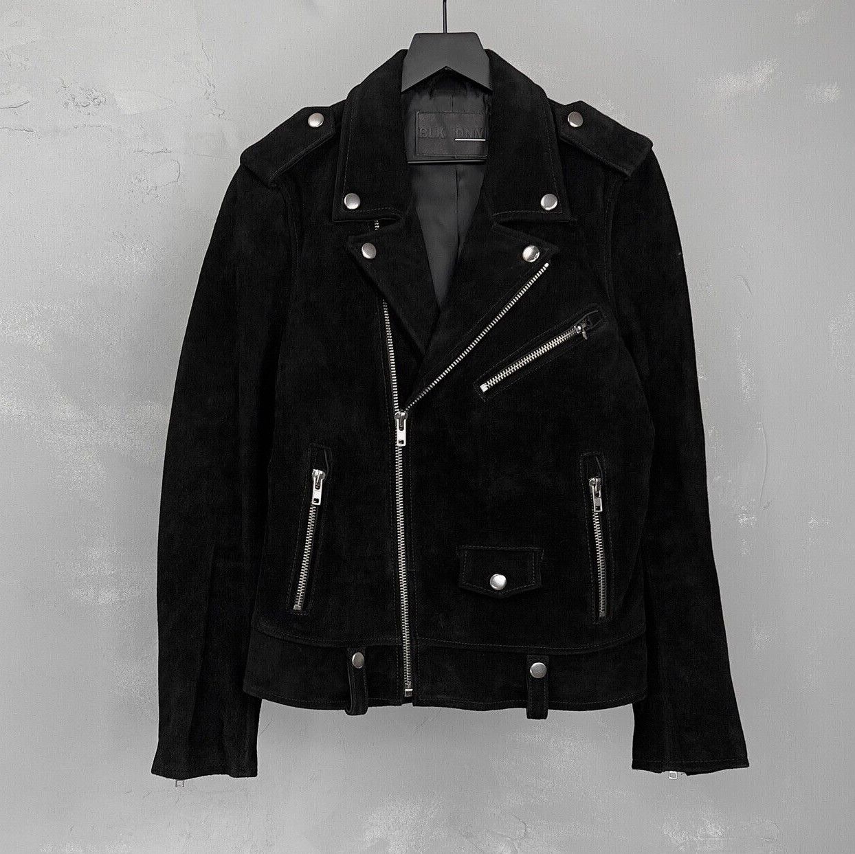 image of Blk Dnm Leather Jacket 146 Black Suede Leather Biker Jacket, Men's (Size Medium)