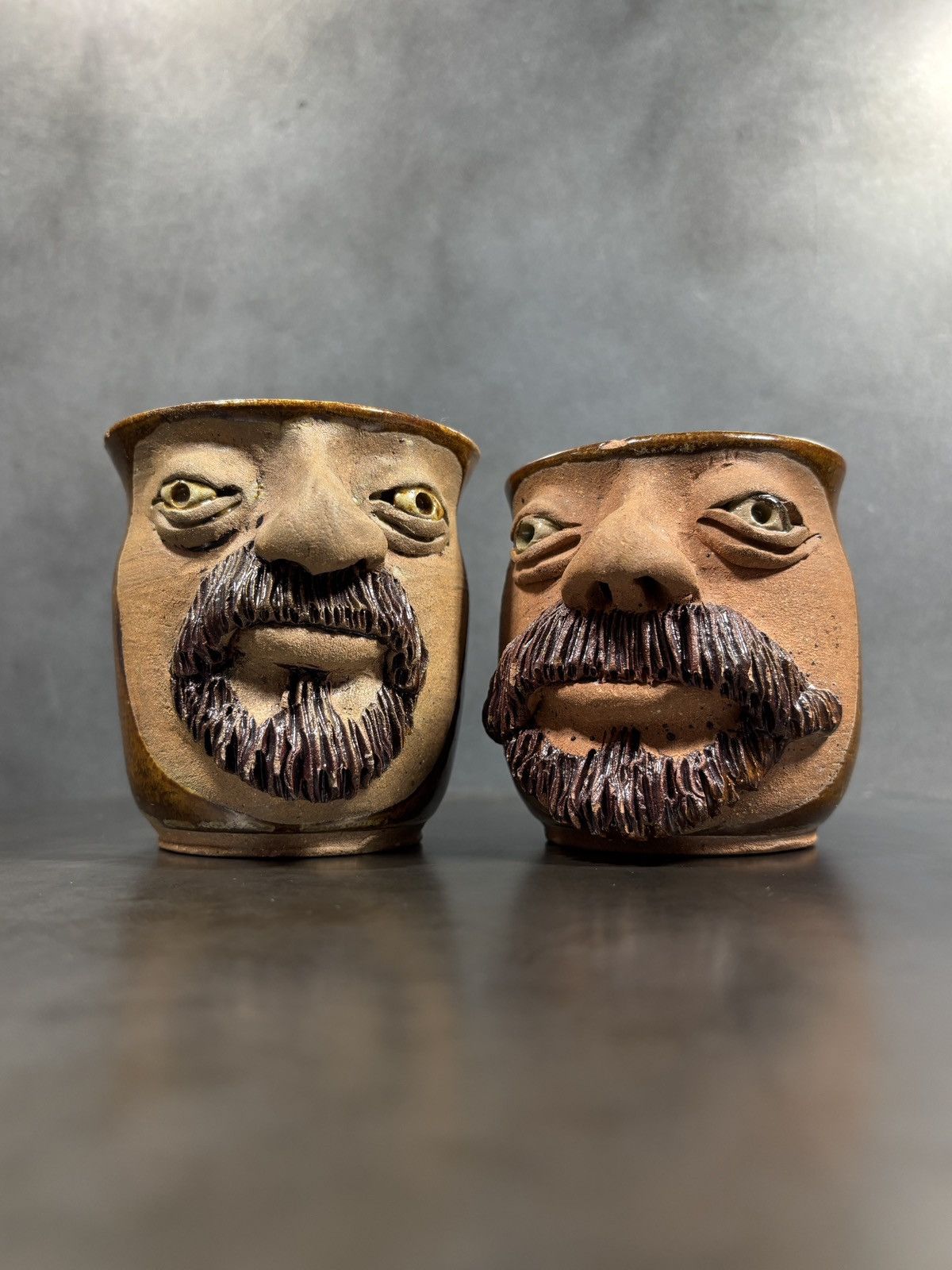 Vintage 1970s Stoneware Mugs Cobalt Pottery Canada Novelty Faces Cup Size ONE SIZE - 3 Thumbnail