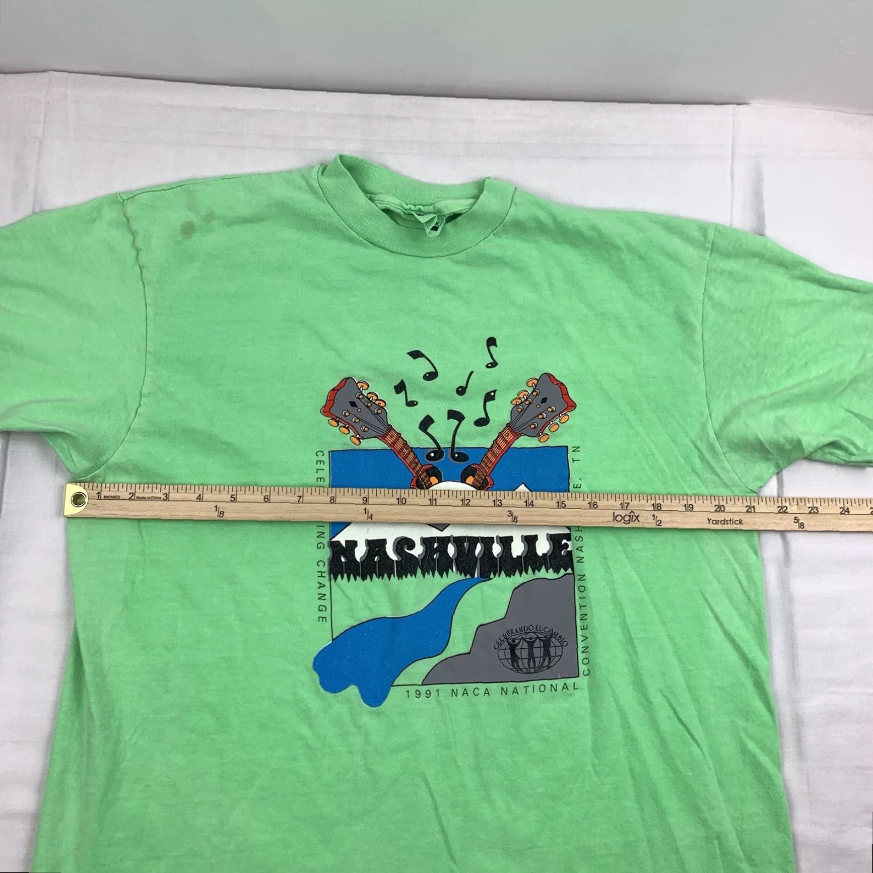 Hanes VINTAGE Hanes T-Shirt 90s Music Green XL Adult Crew Neck Short Sleeve Nashville NACA National Convention 1991 Boys/Men? Size US XL / EU 56 / 4 - 7 Thumbnail