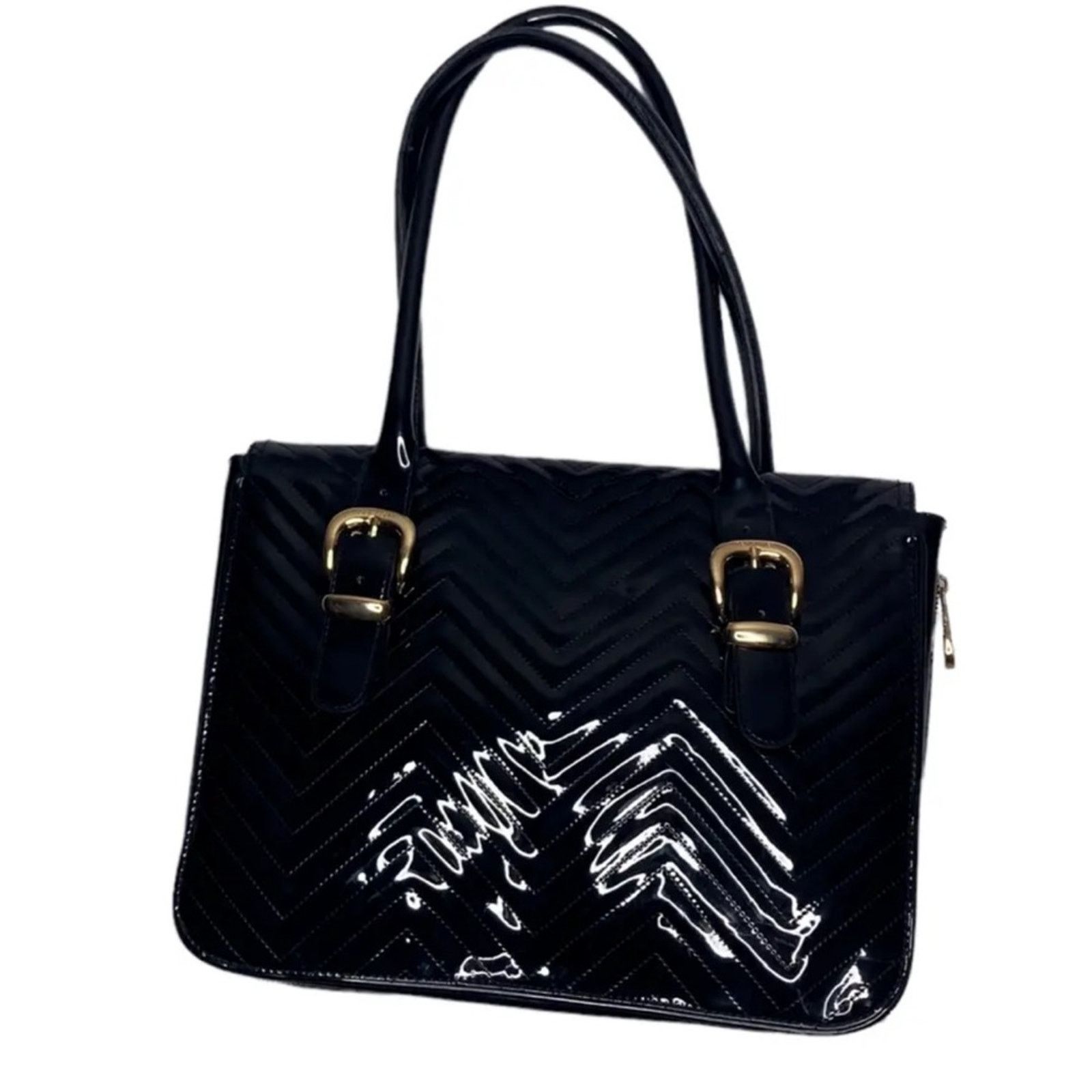 Ted Baker Ted Baker London Black Patent PVC Quilted Gold Buckle Purse Size ONE SIZE - 2 Thumbnail