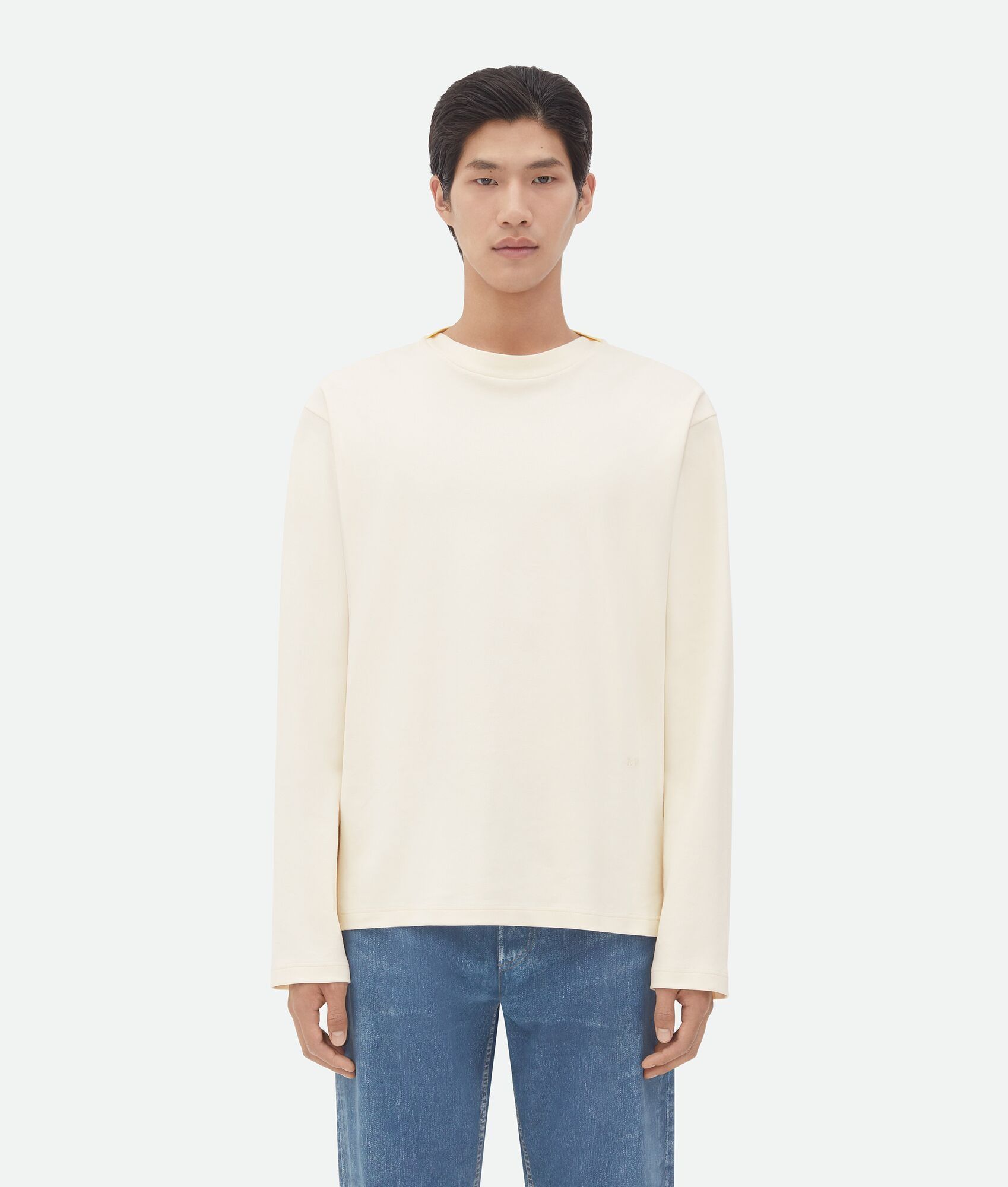 Bottega Veneta o1loc1c0325 773594 Fluid Jersey T-Shirt in Chalk Size US L / EU 52-54 / 3 - 1 Thumbnail