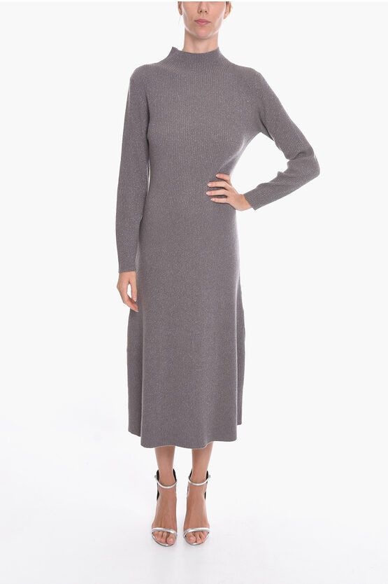 image of Fabiana Filippi Cashmere-Blend Turtleneck Long Dress in Brown, Women's (Size Large)